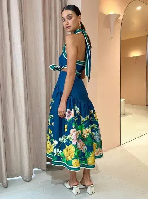 Alemais Lyla Halter Dress Blue/Floral Size 6 - Image 2