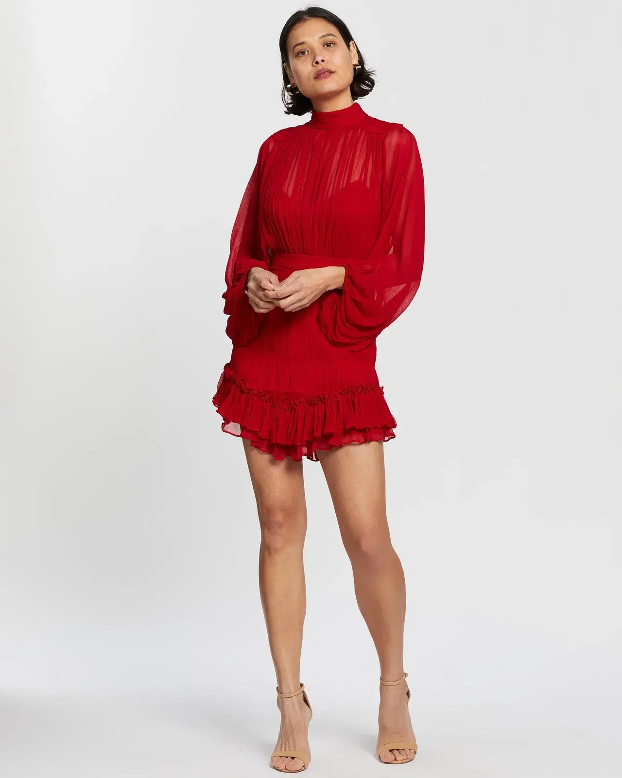 Shona Joy Clemence Long Sleeve Mini Dress in Red Size 6 - Image 1