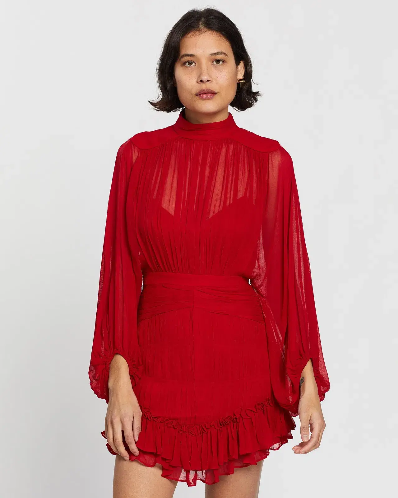 Shona Joy Clemence Long Sleeve Mini Dress in Red Size 6 - Image 2