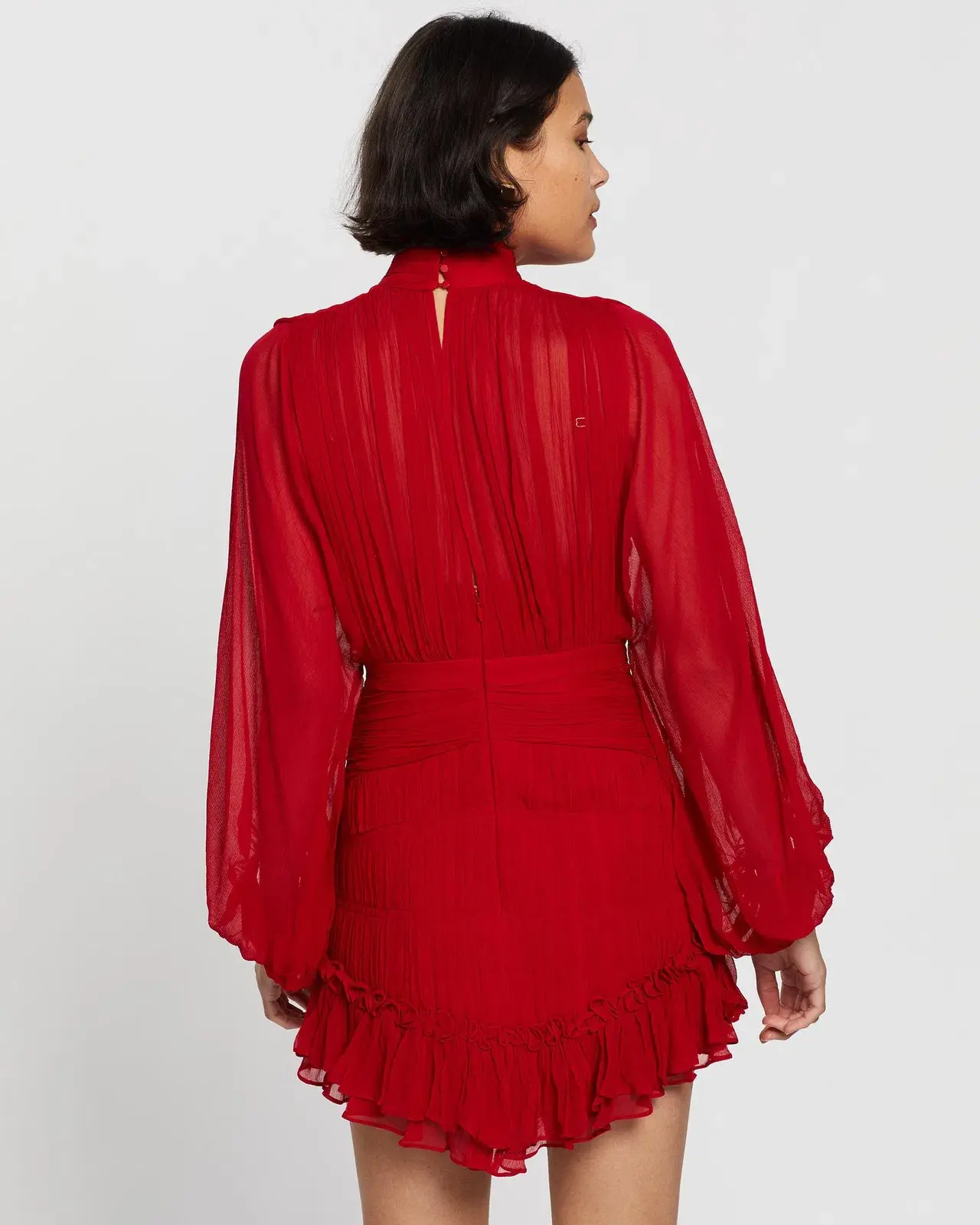 Shona Joy Clemence Long Sleeve Mini Dress in Red Size 6 - Image 3