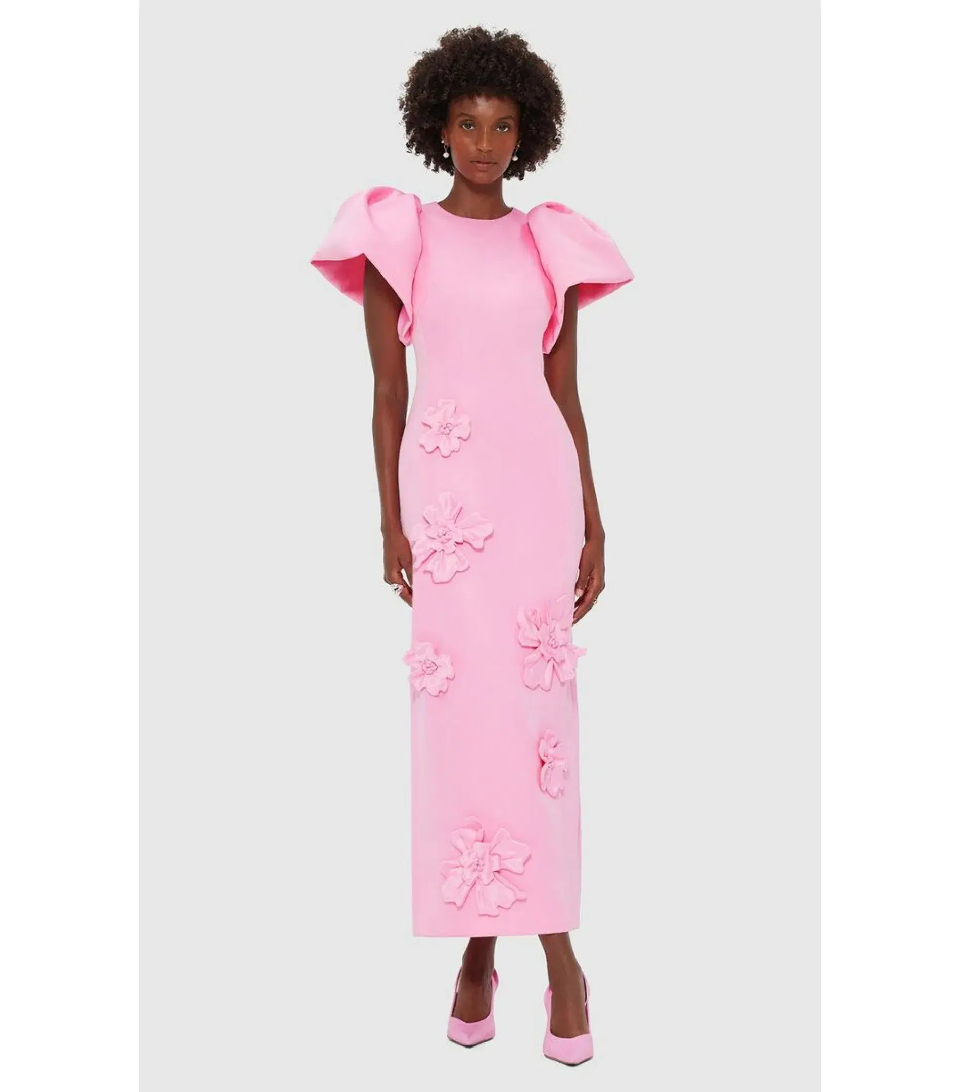 Leo Lin Lucinda Floral Applique Maxi Dress in Baby Pink Size AU 10 - Image 1