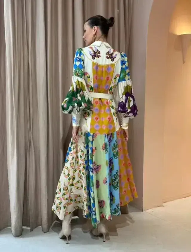 Alemais Lou Balloon Sleeve Shirt Midi Dress Multi Print Size AU 16 - Image 3