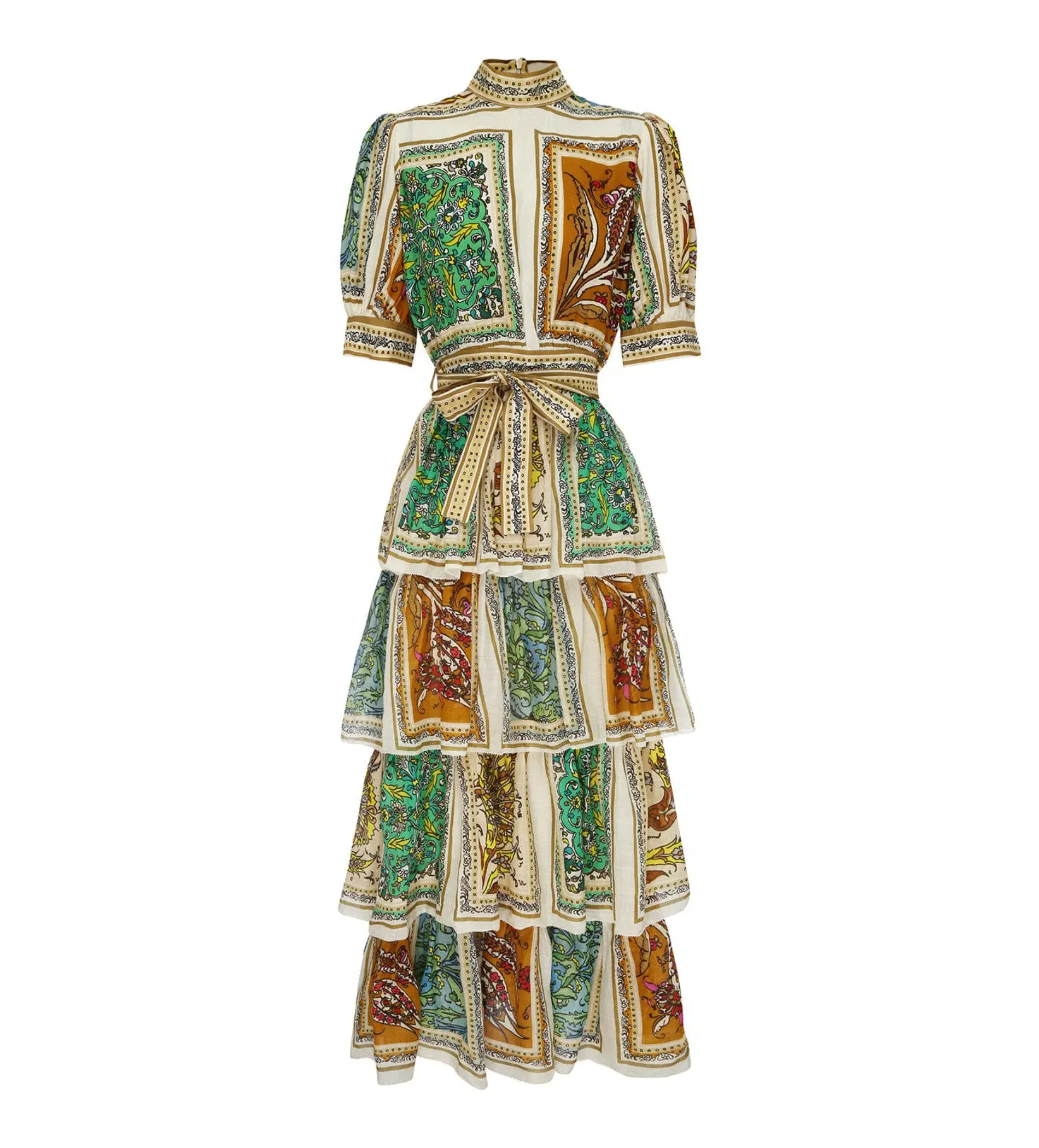 Alemais Delphine Tiered Midi Dress Multi Floral Size AU 10 - Image 6
