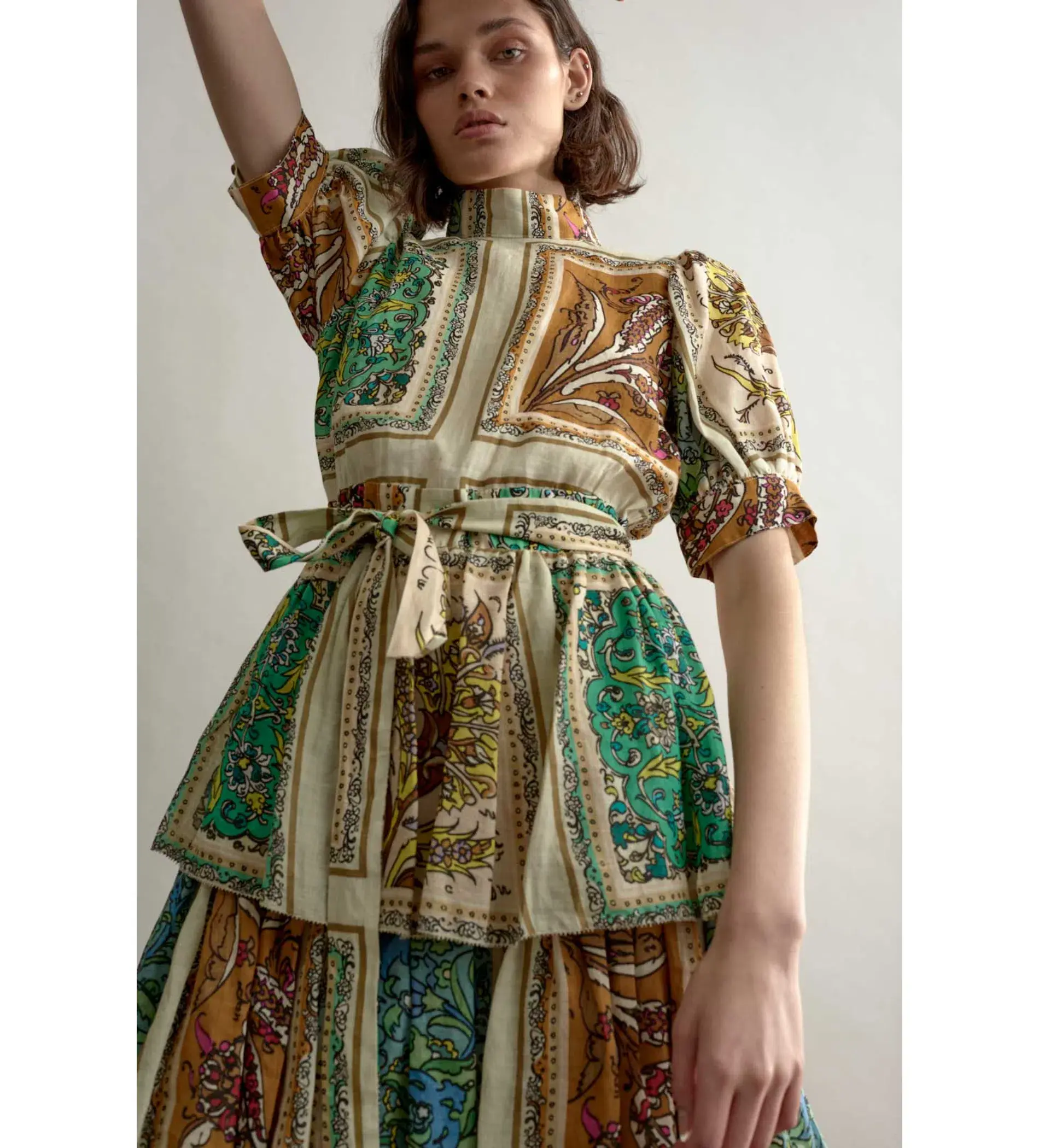 Alemais Delphine Tiered Midi Dress Multi Floral Size AU 10 - Image 5