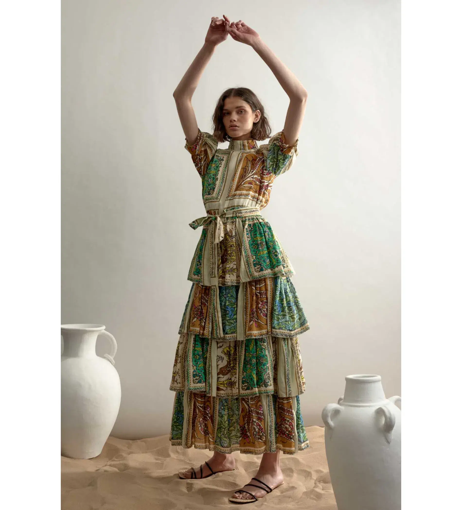 Alemais Delphine Tiered Midi Dress Multi Floral Size AU 10 - Image 2