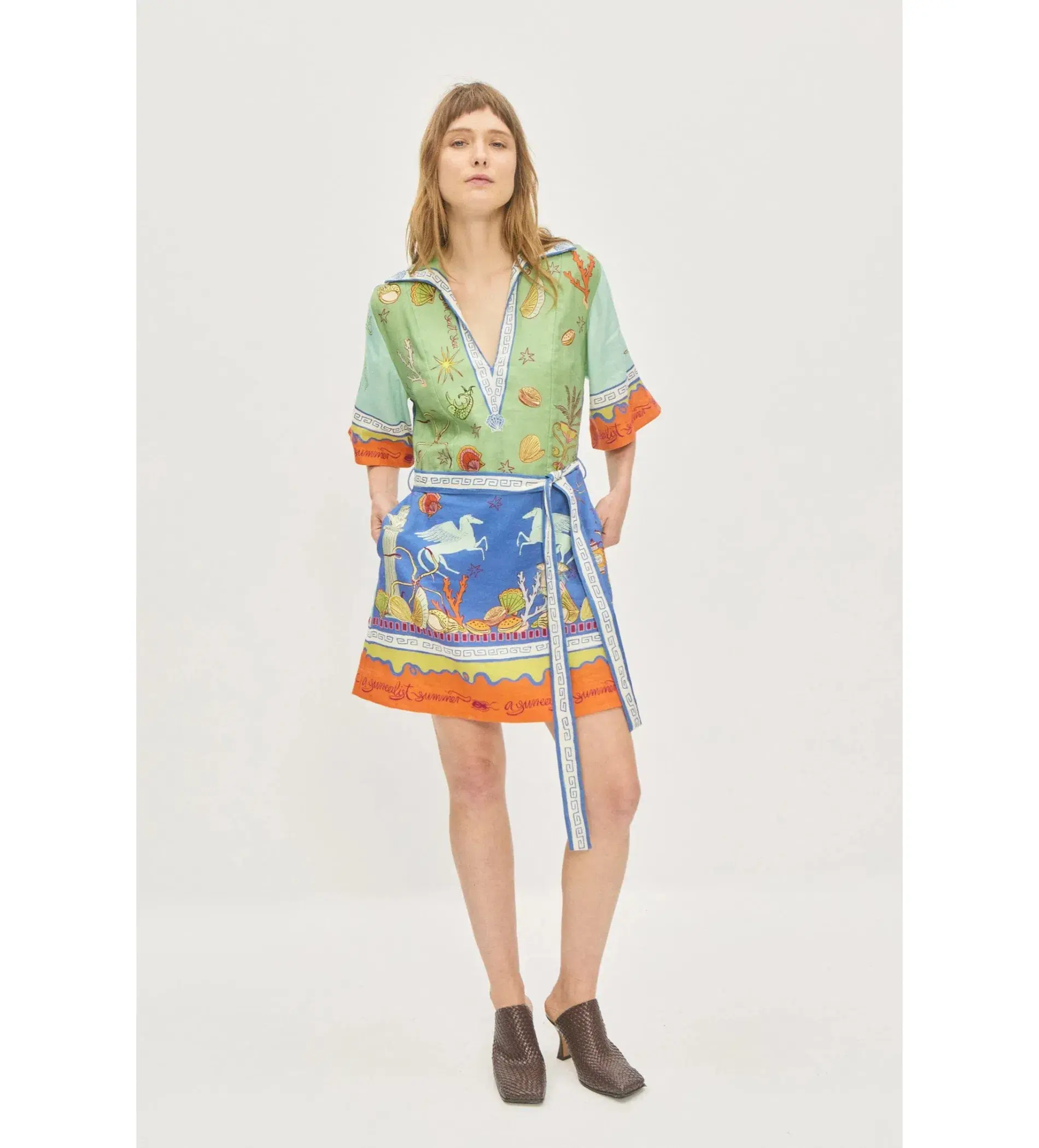Alemais Surrealist V Neck Mini Dress Multi Print Size 14  - Image 5