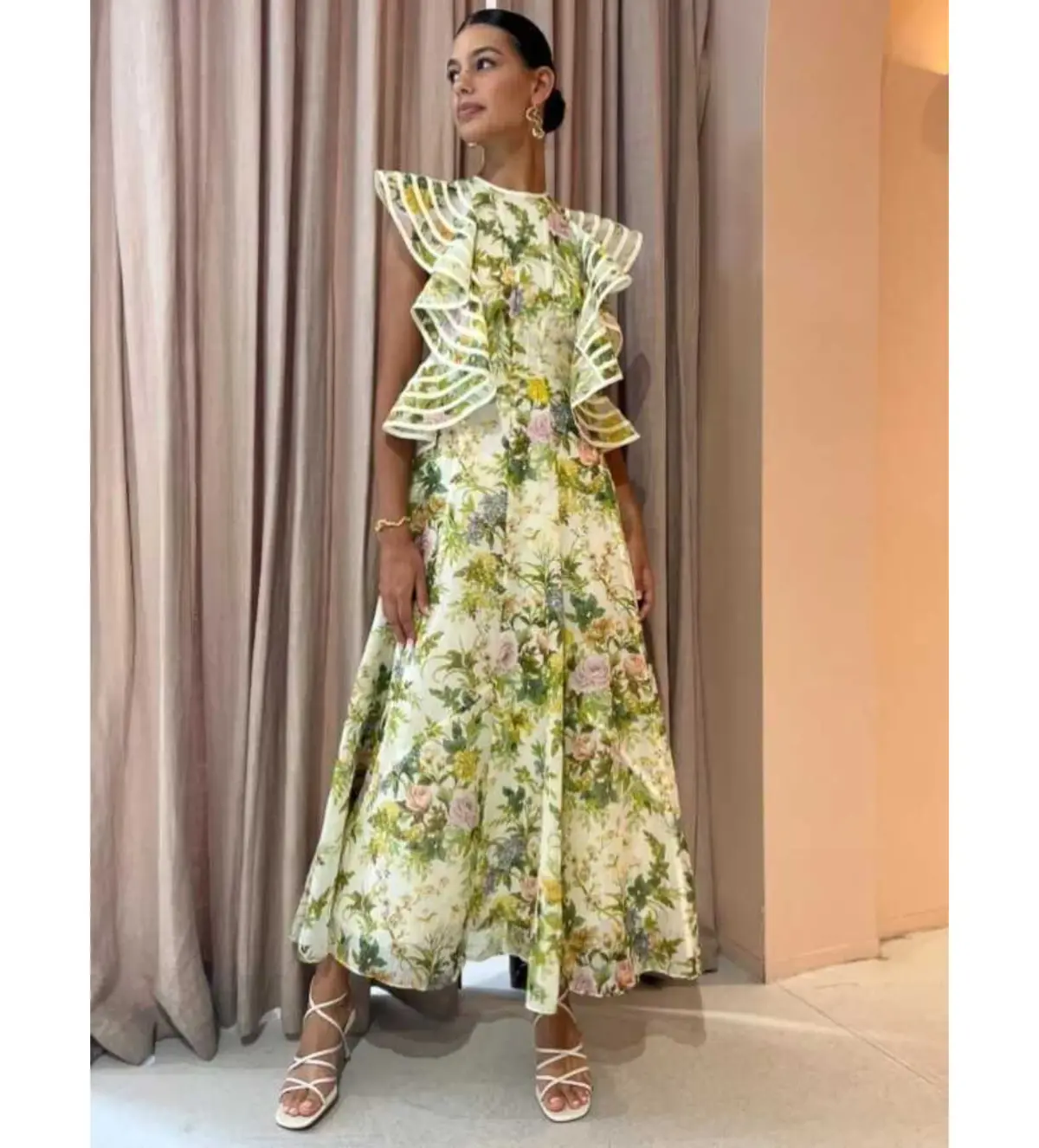 Alemais Eden Flounce Midi Dress Floral Size AU 6 - Image 1