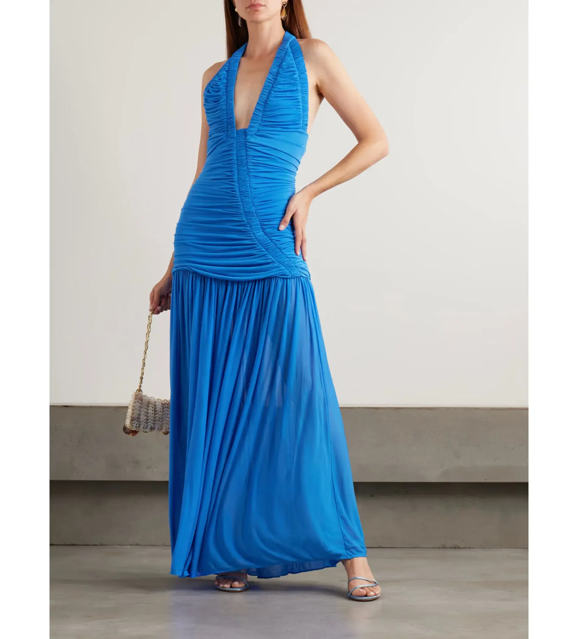 Christopher Esber Orion Open-back Ruched Mesh Gown in Blue Size 6 - Image 1