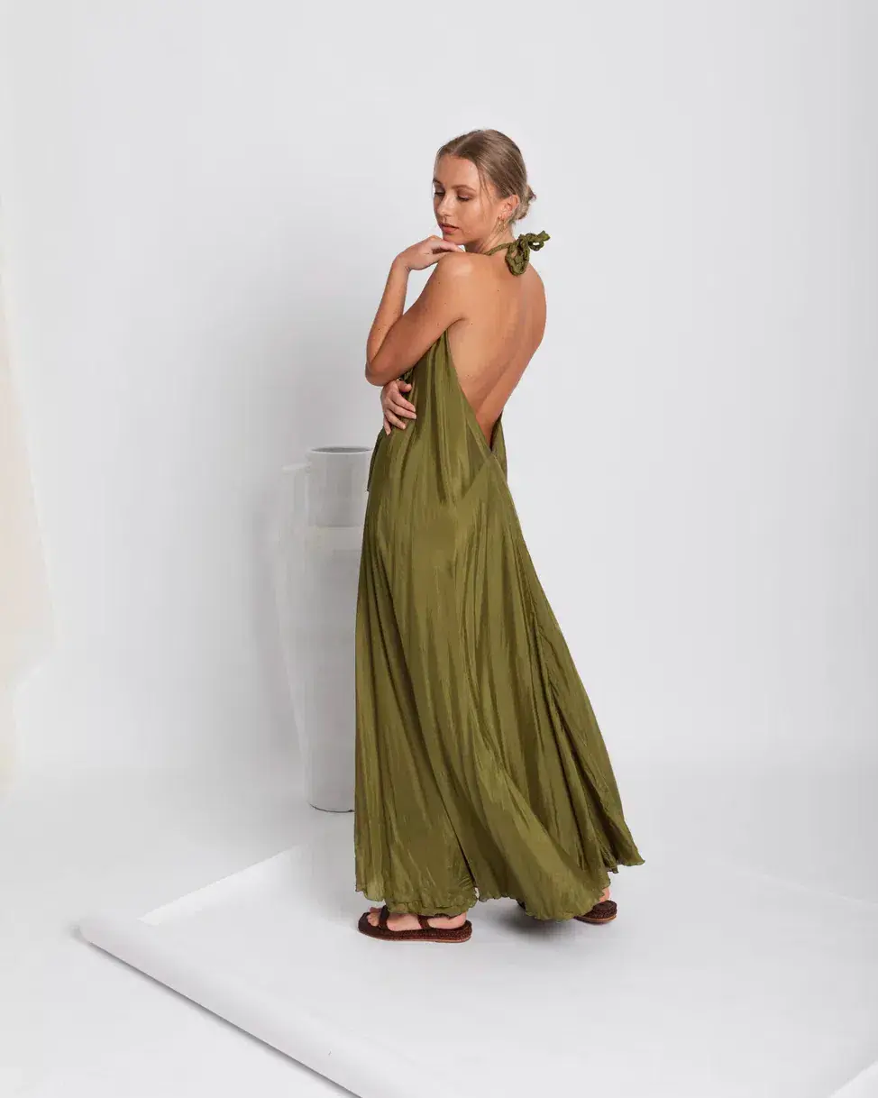 Lisa Brown Poppy Silk Maxi Dress One Size  - Image 2