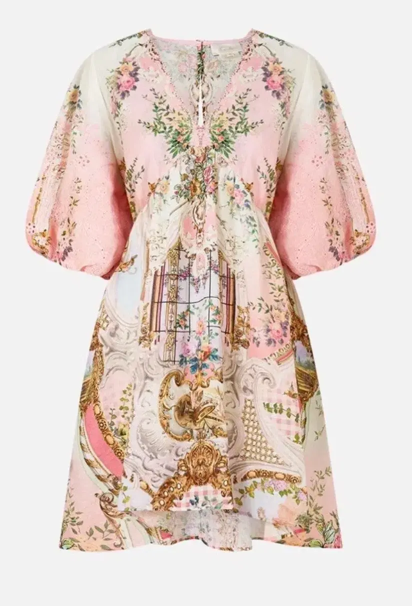 Camilla V Neck Puff Sleeve Short Dress Lisbon Lullaby Size S (10)  - Image 2