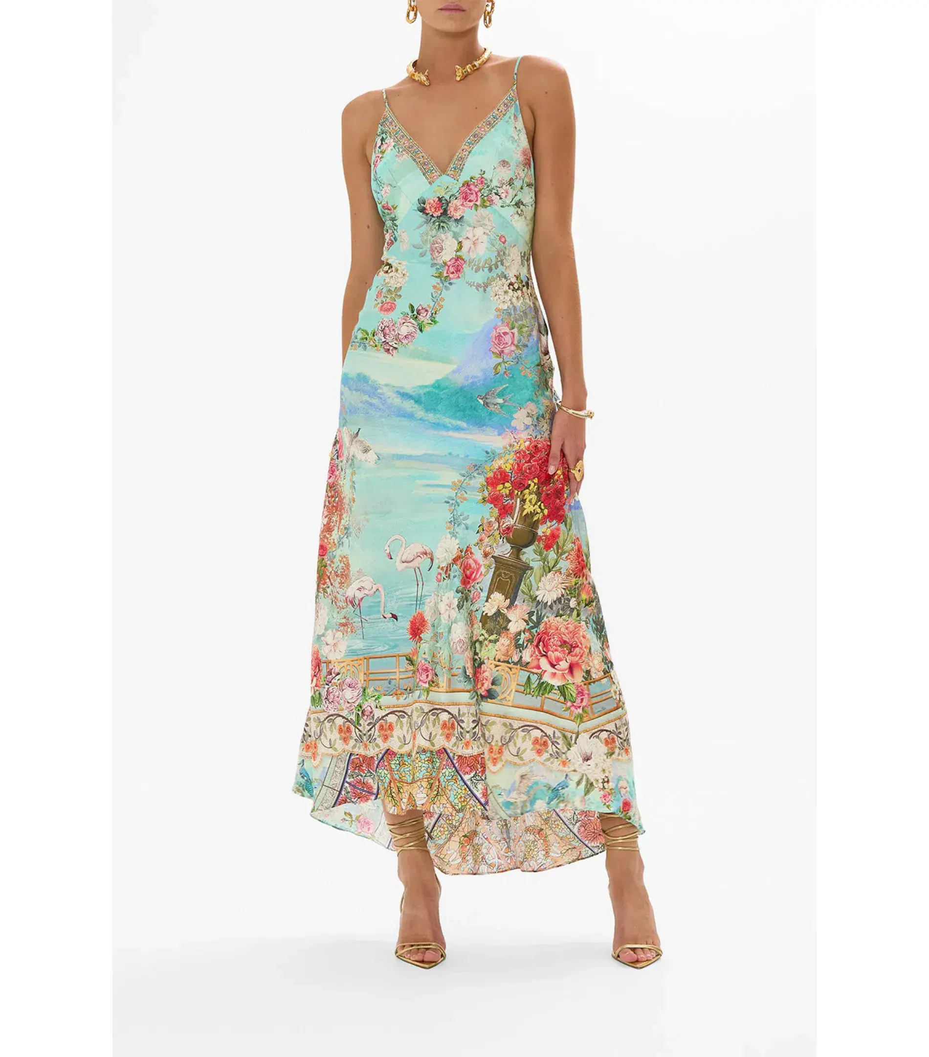 Camilla V Neck Bias Slip Dress With Back Frill The Jewellery Museum Size S / AU 10 - Image 1
