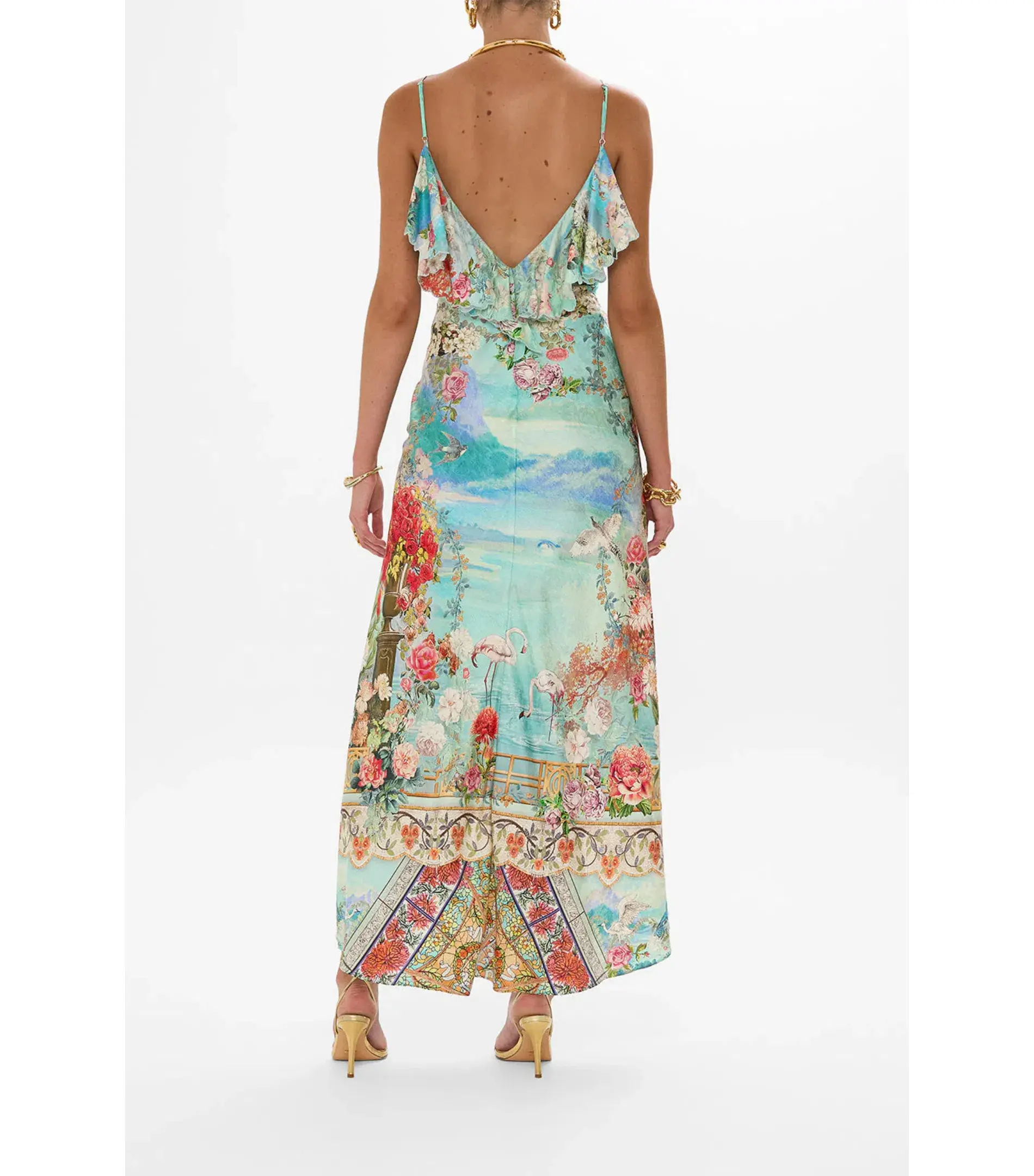 Camilla V Neck Bias Slip Dress With Back Frill The Jewellery Museum Size S / AU 10 - Image 3