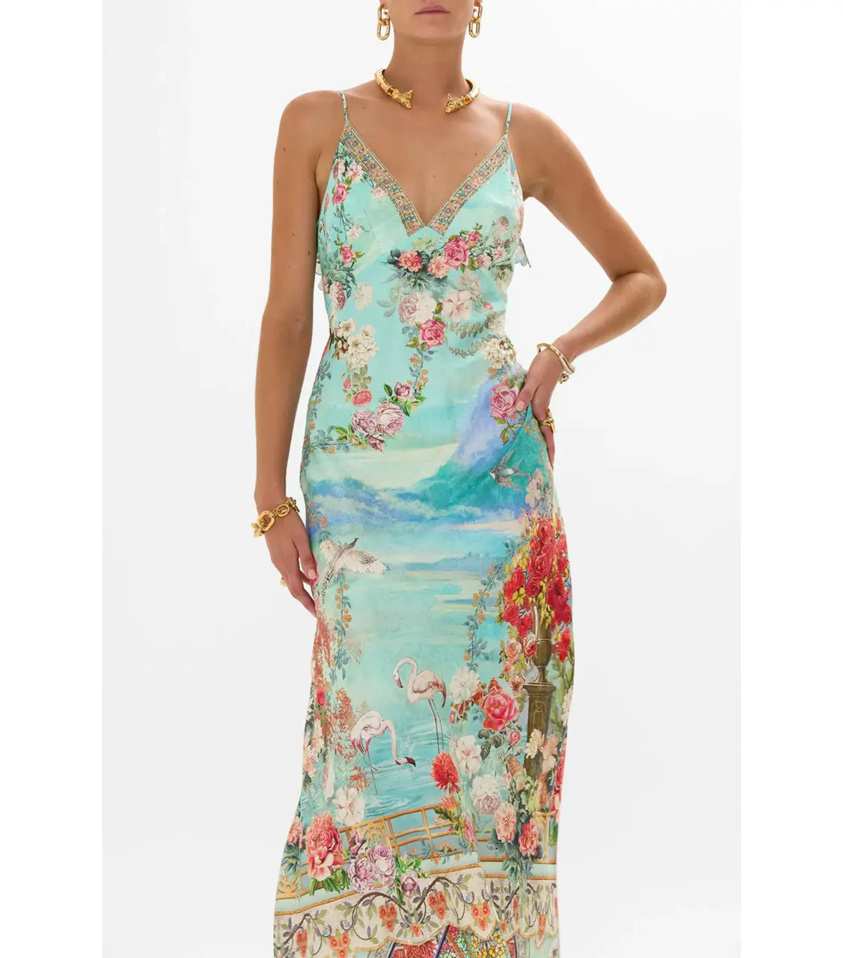 Camilla V Neck Bias Slip Dress With Back Frill The Jewellery Museum Size S / AU 10 - Image 2