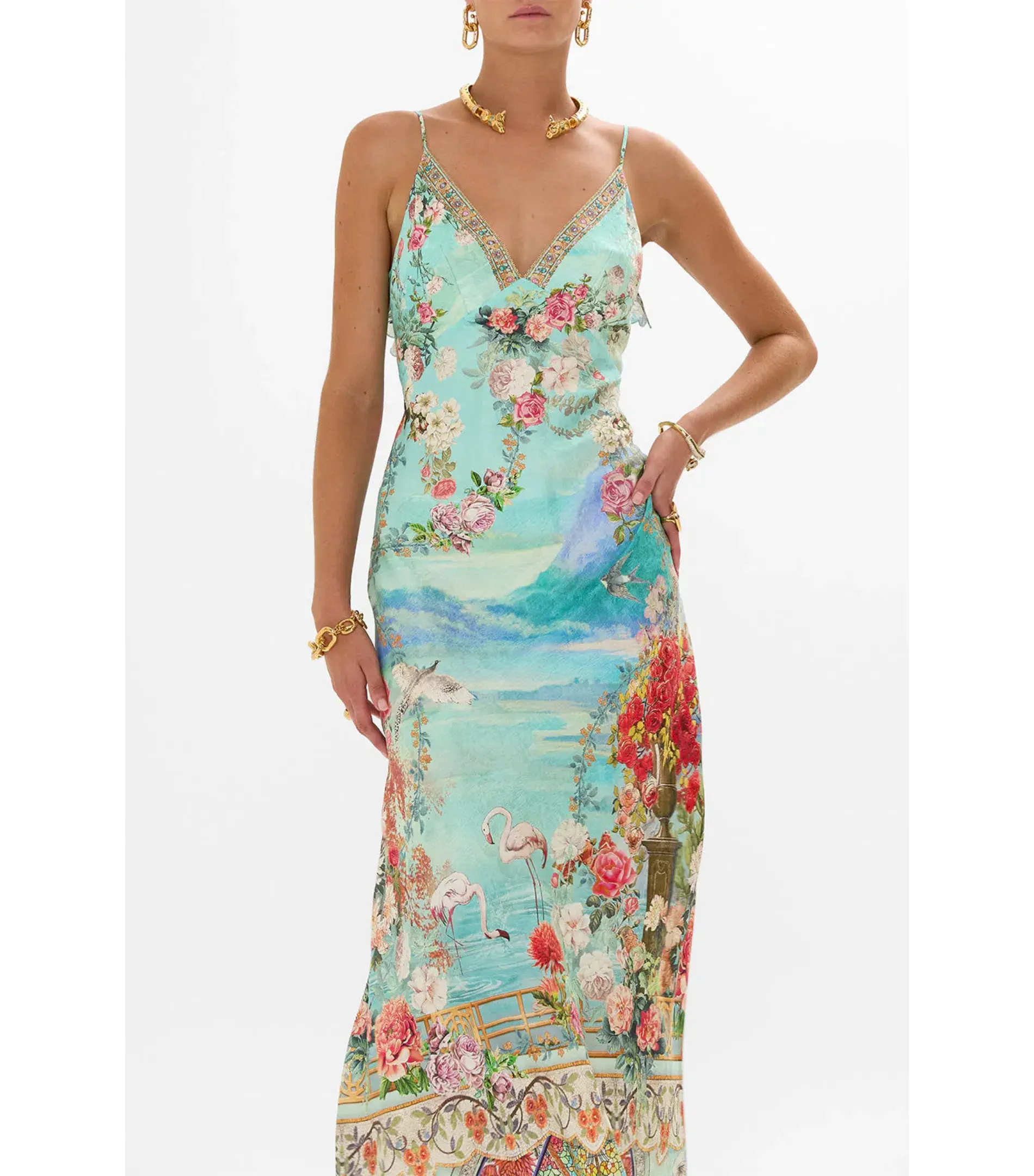 Camilla V Neck Bias Slip Dress With Back Frill The Jewellery Museum Size S / AU 10 - Image 2