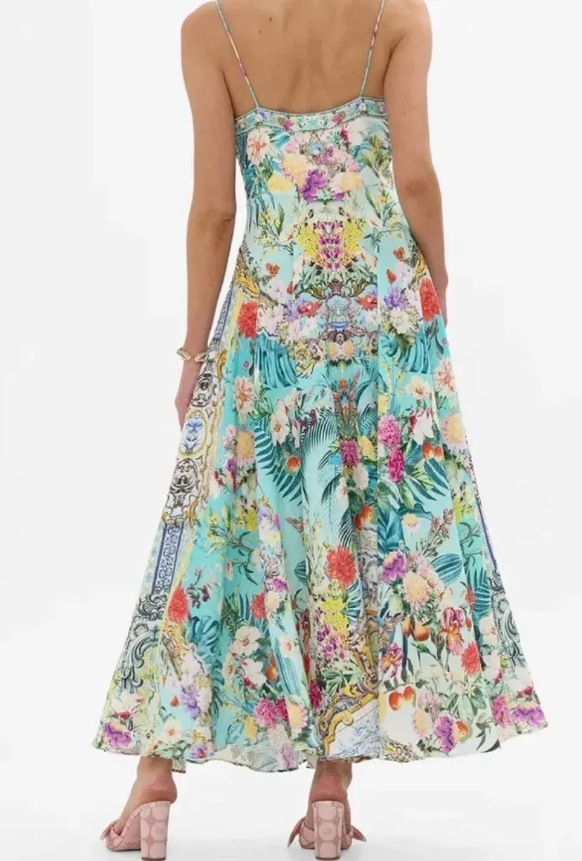 Camilla Gardens Of Queluz Long Dress With Tie Front  Multi Print Size XS / AU 8 - Image 3