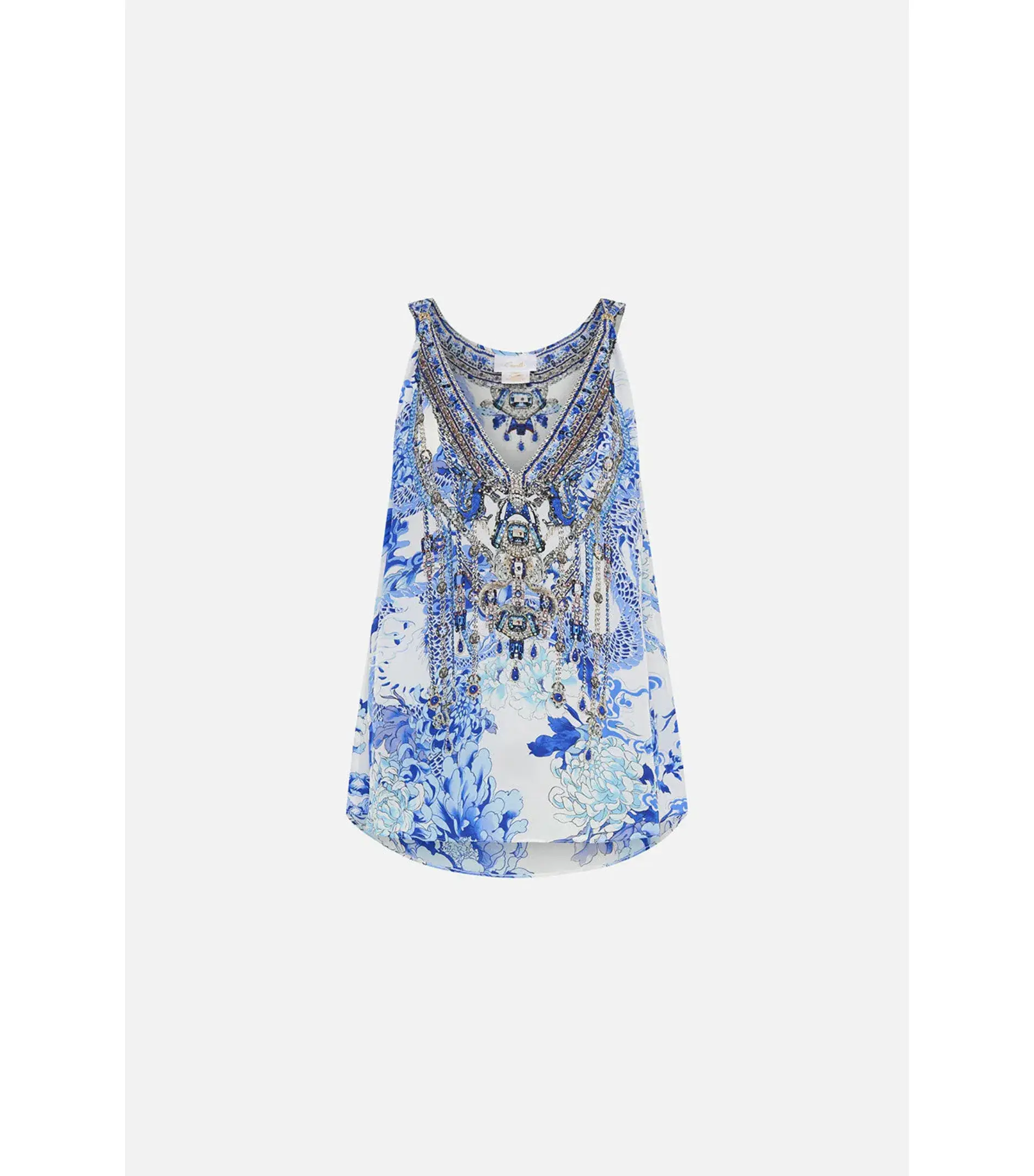 Camilla Tank Top With Strap Bead Detail White/Blue Size M / AU 12 - Image 4
