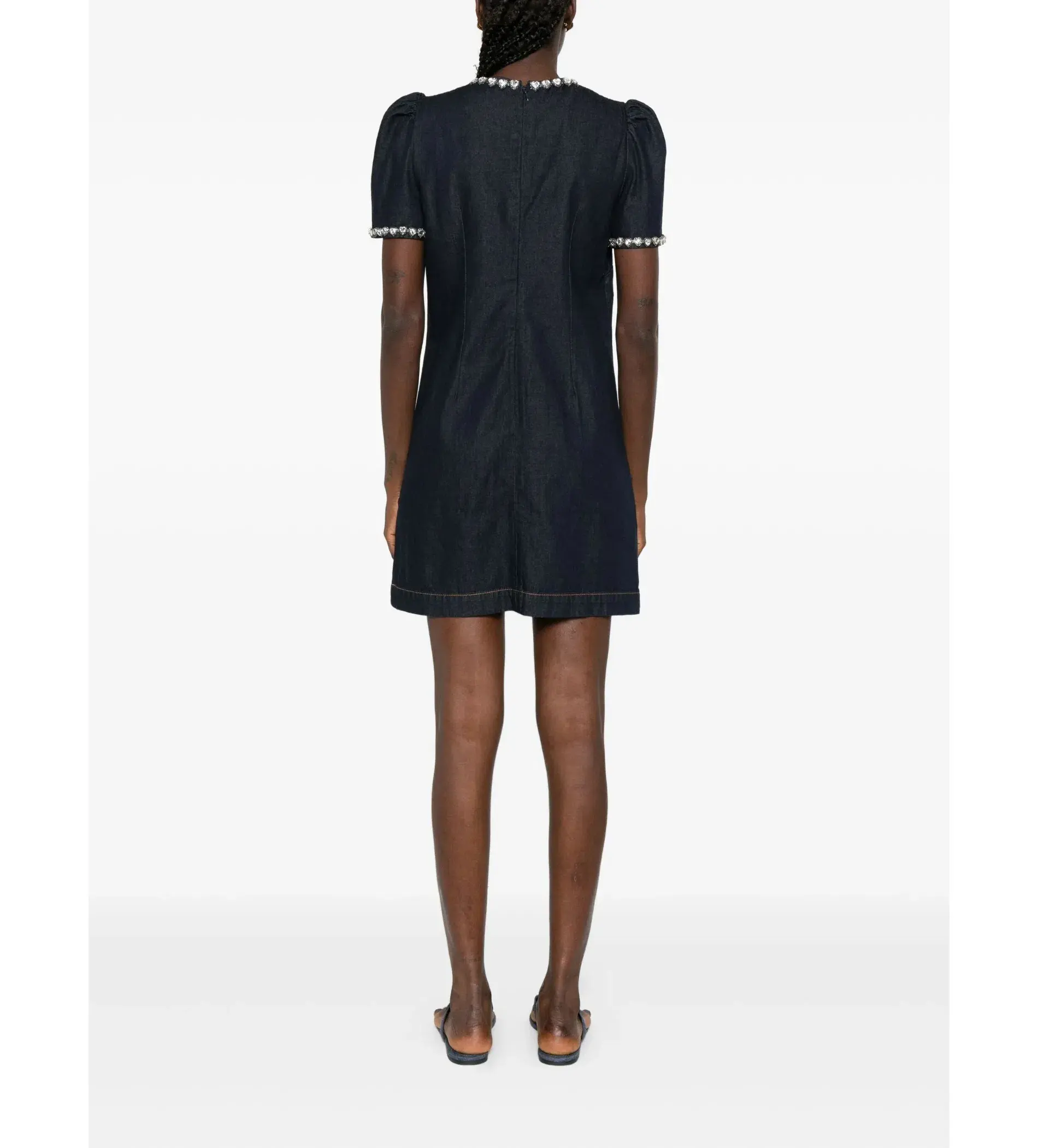 Zimmermann Embellished Denim Mini Dress in Black Size 2/AU 12 - Image 4