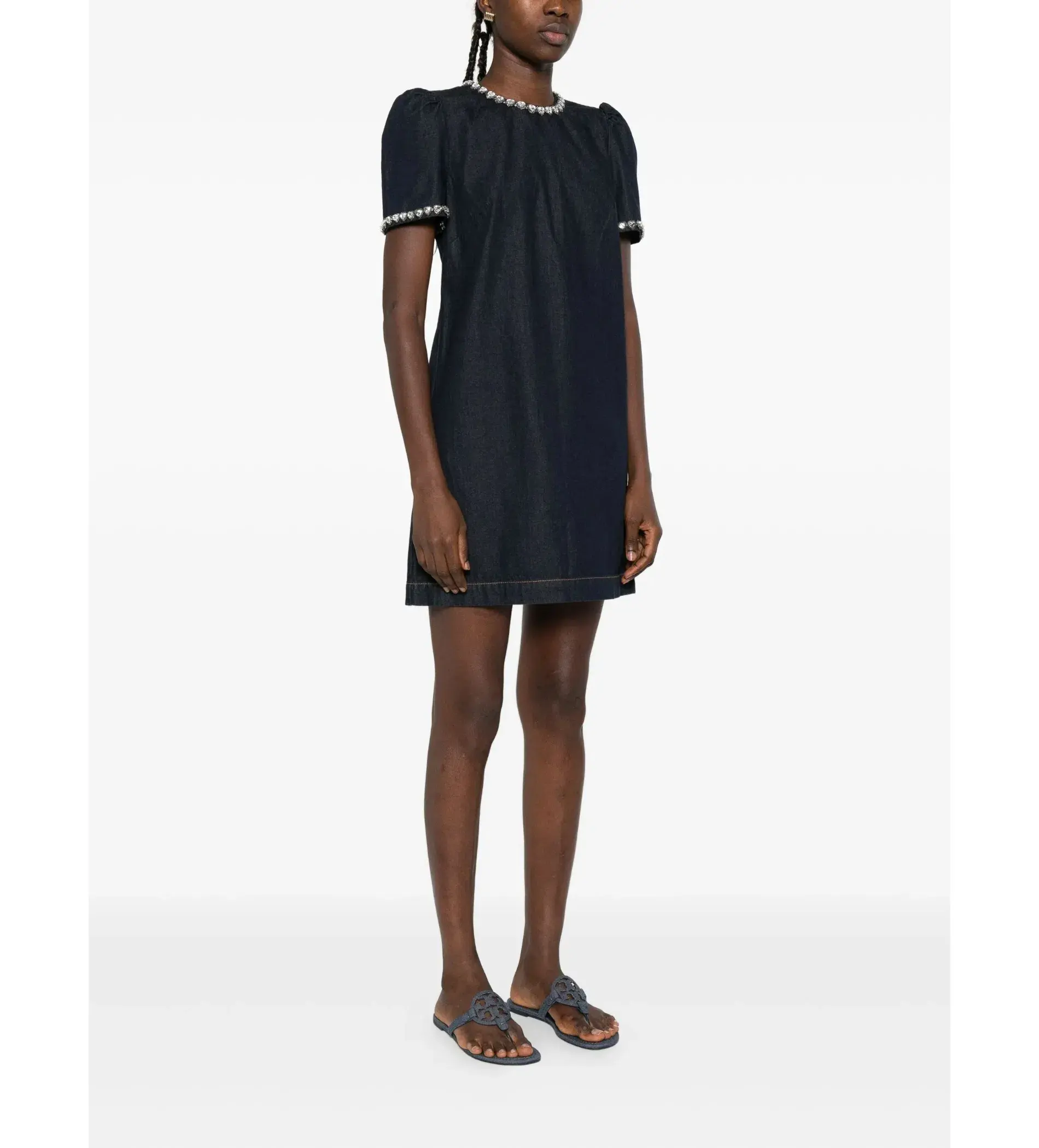 Zimmermann Embellished Denim Mini Dress in Black Size 2/AU 12 - Image 3
