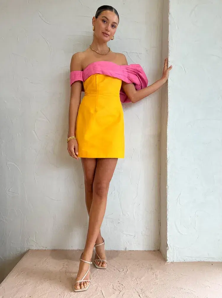 Rachel Gilbert Manuela Mini Dress Saffron & Yellow Size 3 / AU 12 - Image 3