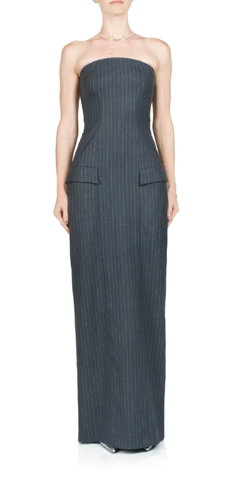 Bec + Bridge Strapless Maxi Dress in Charcoal Pinstripe Size AU 8 - Image 2