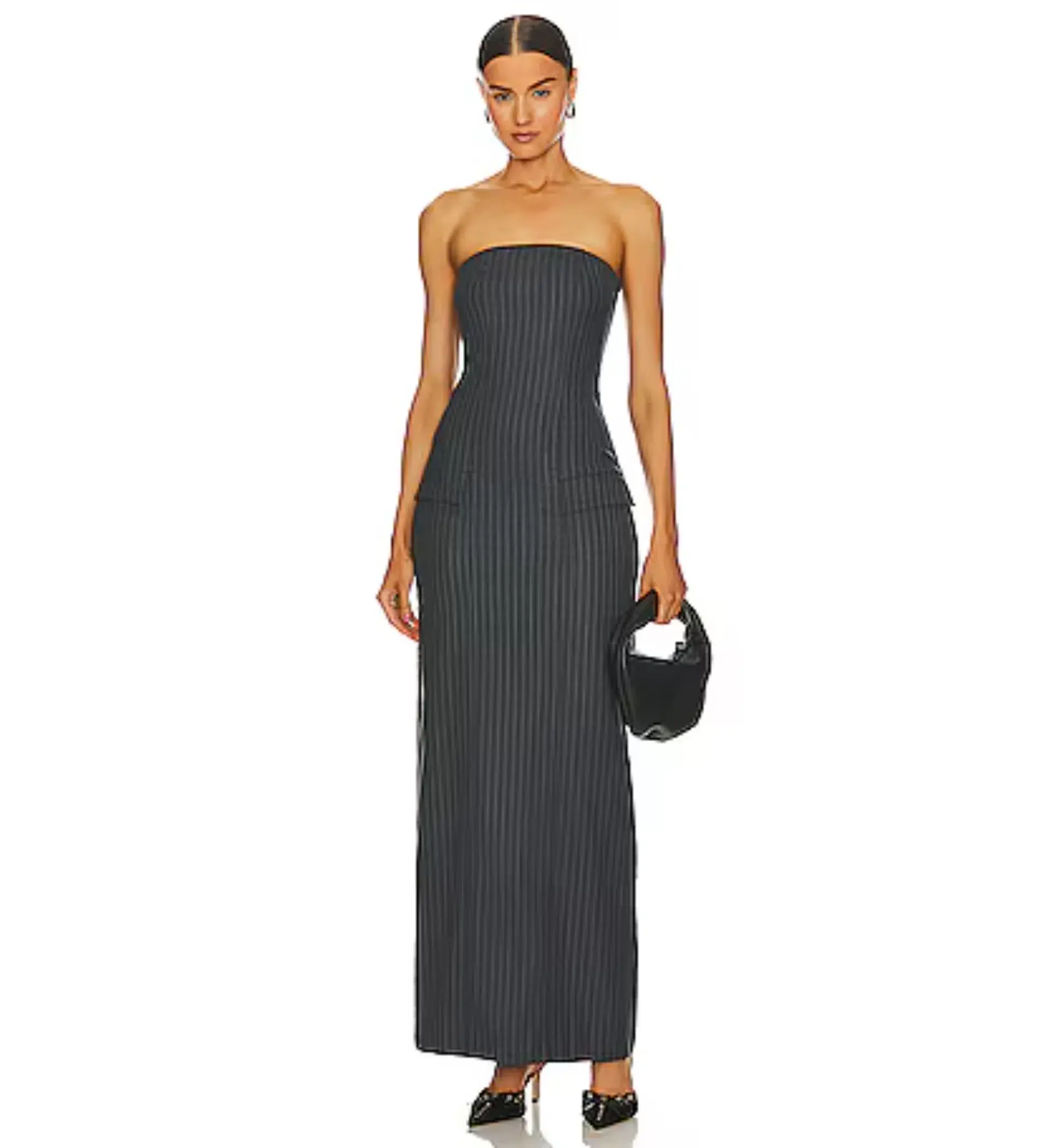 Bec + Bridge Strapless Maxi Dress in Charcoal Pinstripe Size AU 8 - Image 1