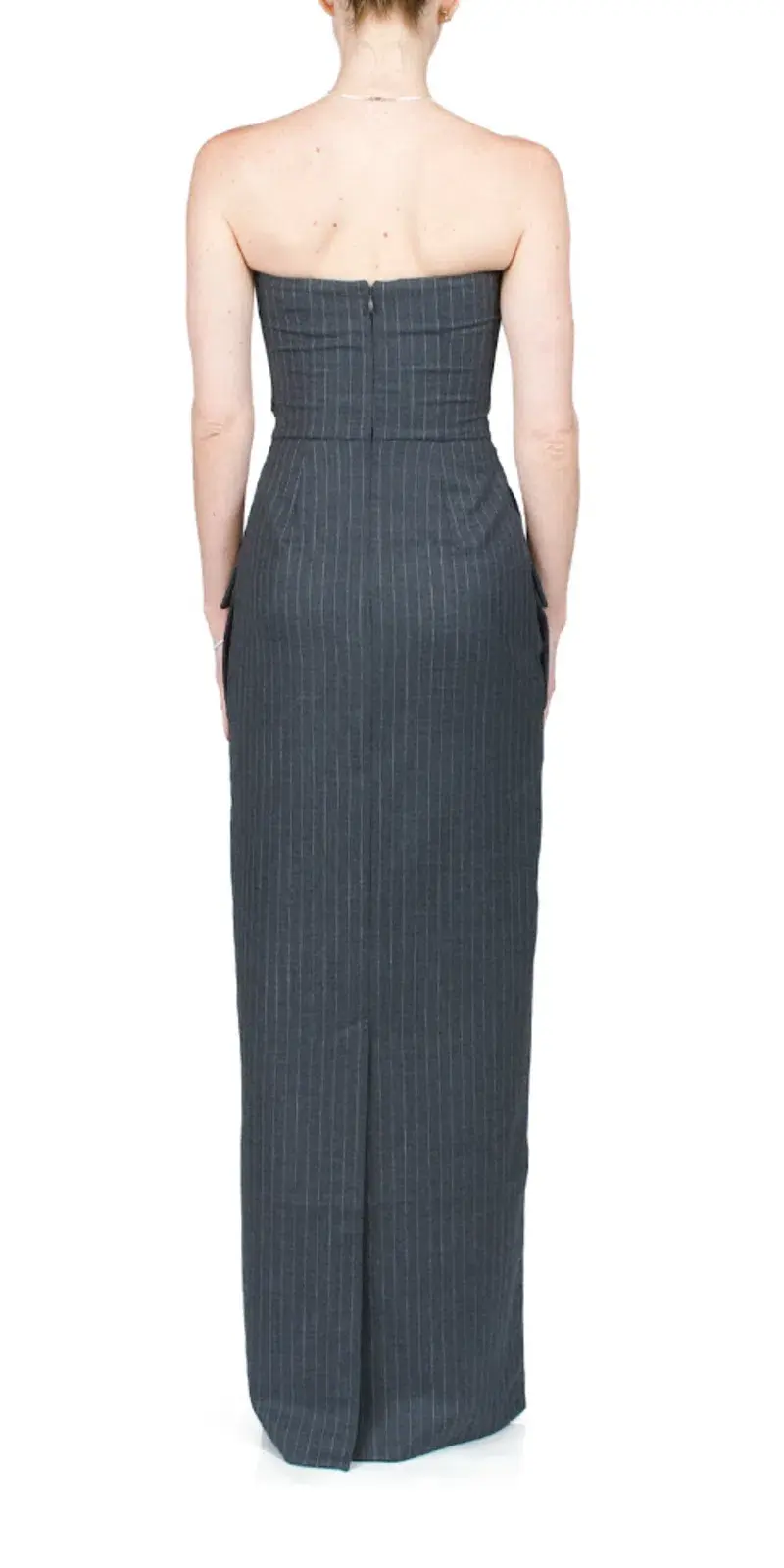 Bec + Bridge Strapless Maxi Dress in Charcoal Pinstripe Size AU 8 - Image 3
