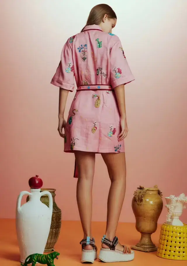 Alemais Timmy Embroidered Mini Dress Pink Size 10 AU - Image 2