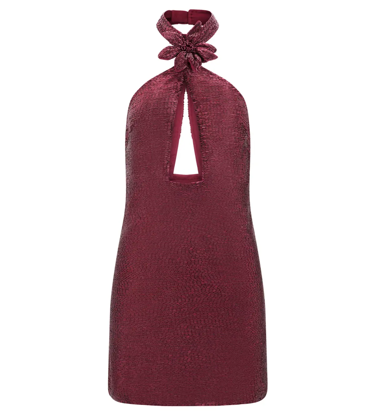 Meshk Nylah Beaded Halter Mini Dress Burgundy Size 6 - Image 6