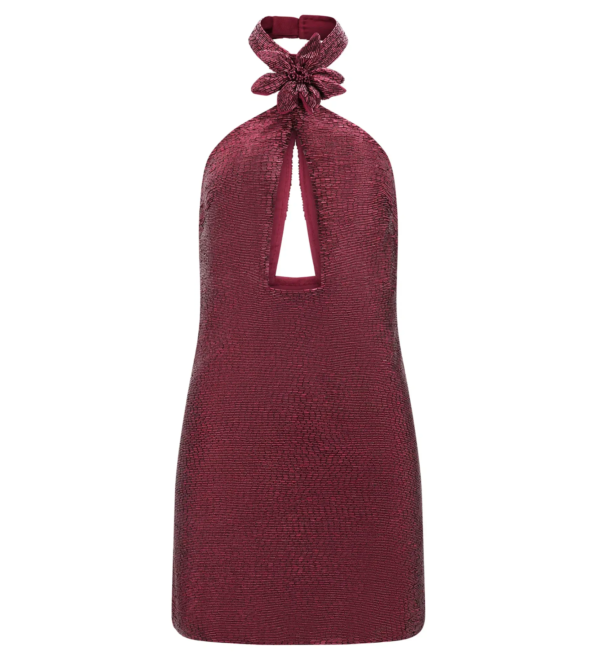 Meshk Nylah Beaded Halter Mini Dress Burgundy Size 6 - Image 6