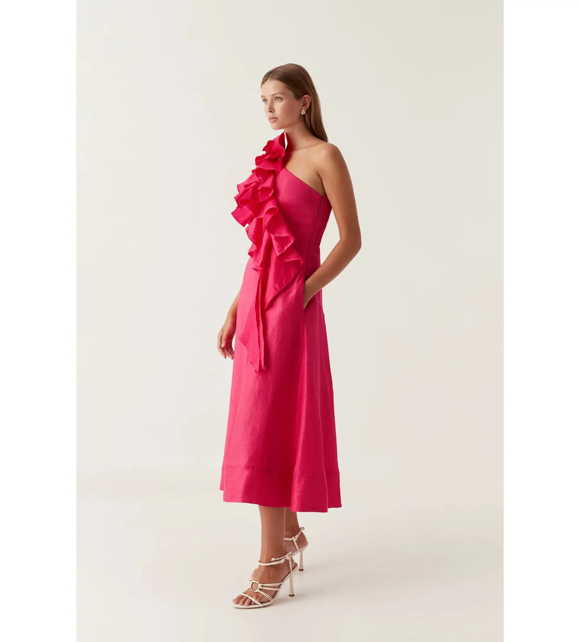 Aje Adelia Ruffle Midi Dress in Bougainvillea Red Size XL / AU 10  - Image 2