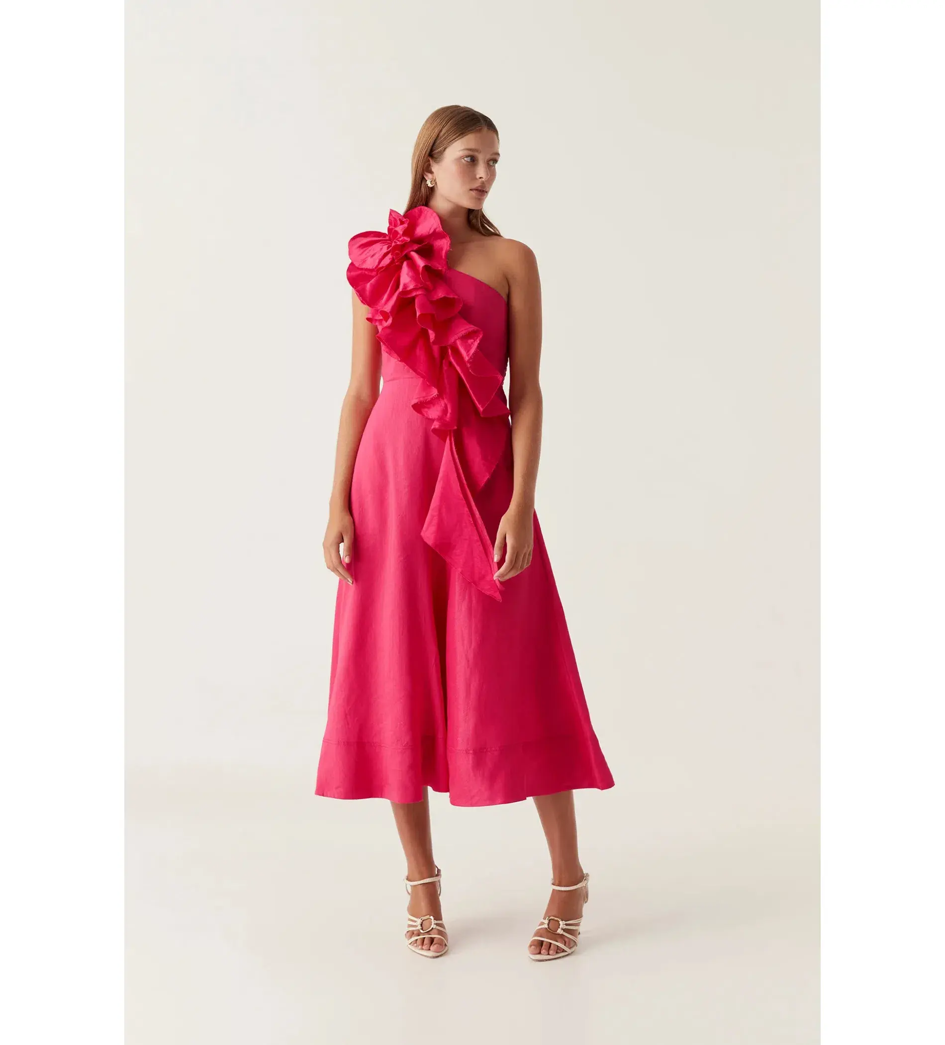 Aje Adelia Ruffle Midi Dress in Bougainvillea Red Size XL / AU 10  - Image 1