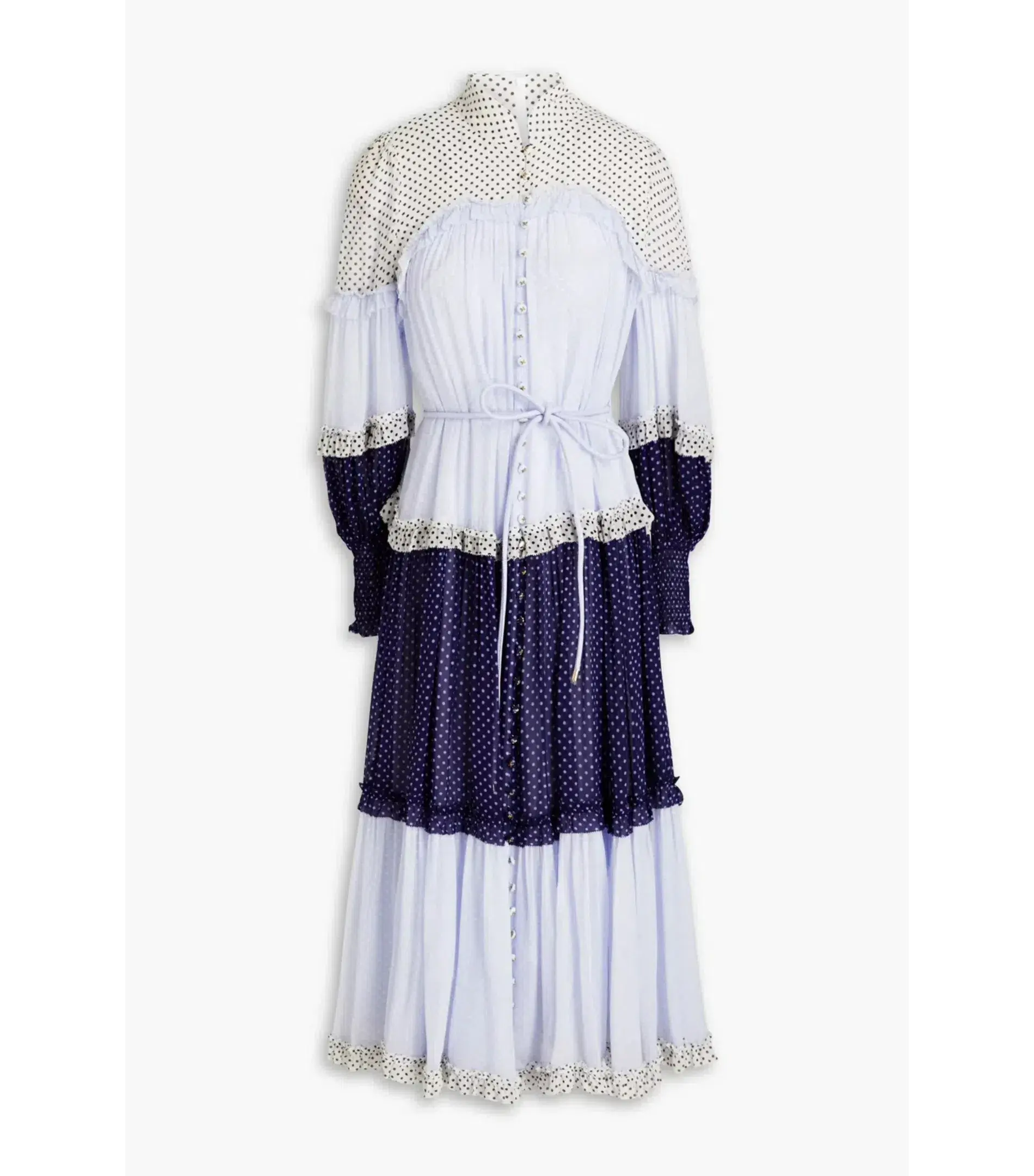 Zimmermann Ruffled Patchwork Crepon Midi Shirt Dress Multi Size 0 / AU 8 - Image 3