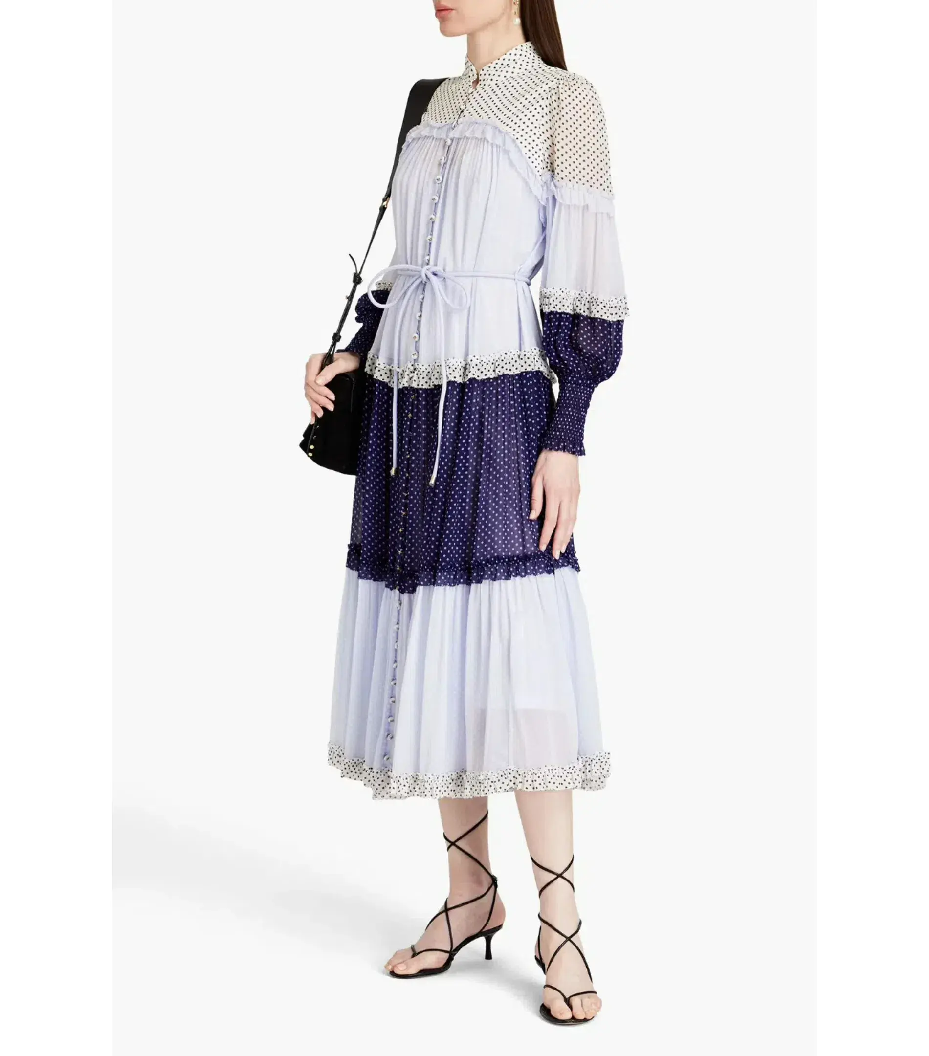 Zimmermann Ruffled Patchwork Crepon Midi Shirt Dress Multi Size 0 / AU 8 - Image 1