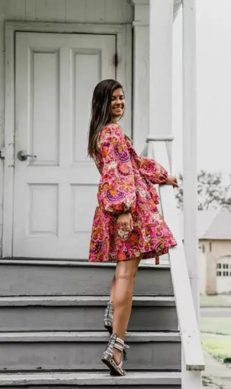 Zimmermann Dress Pink Paisley Fiesta Linen Wrap Size 0/AU 8  - Image 5