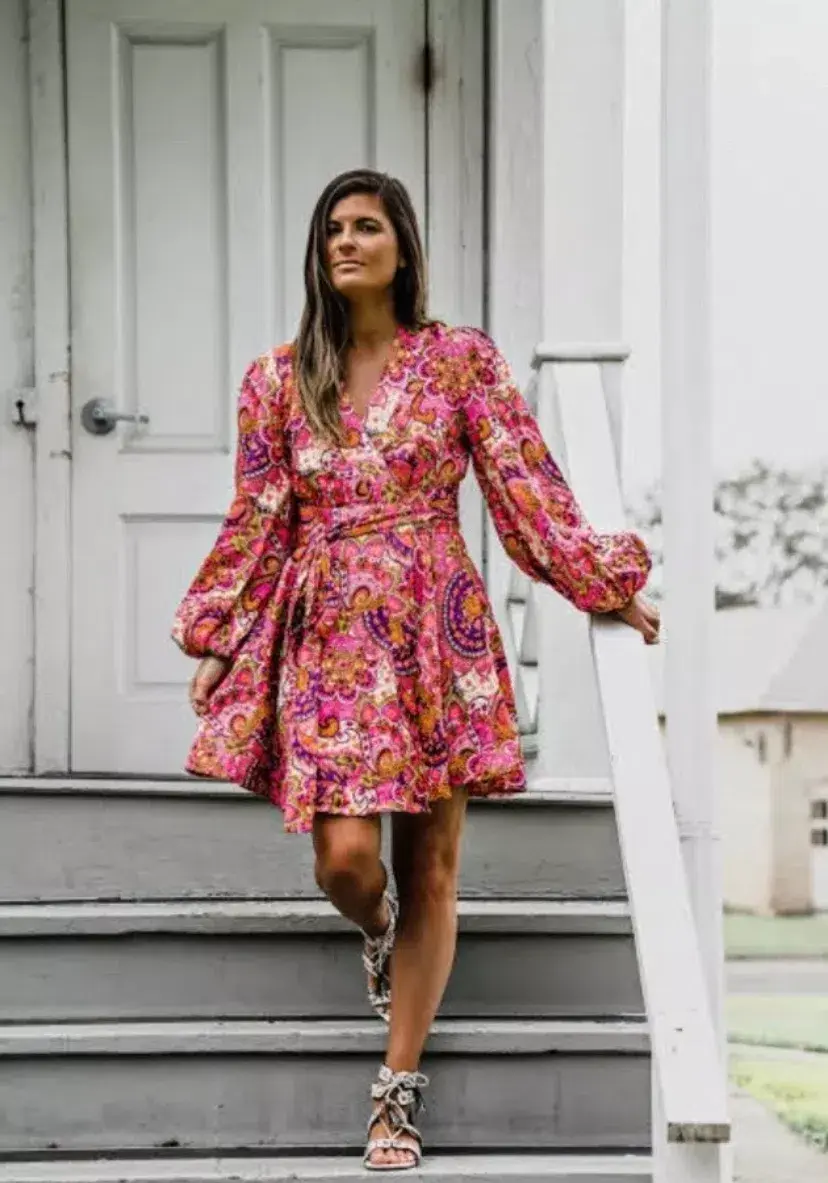 Zimmermann Dress Pink Paisley Fiesta Linen Wrap Size 0/AU 8  - Image 1