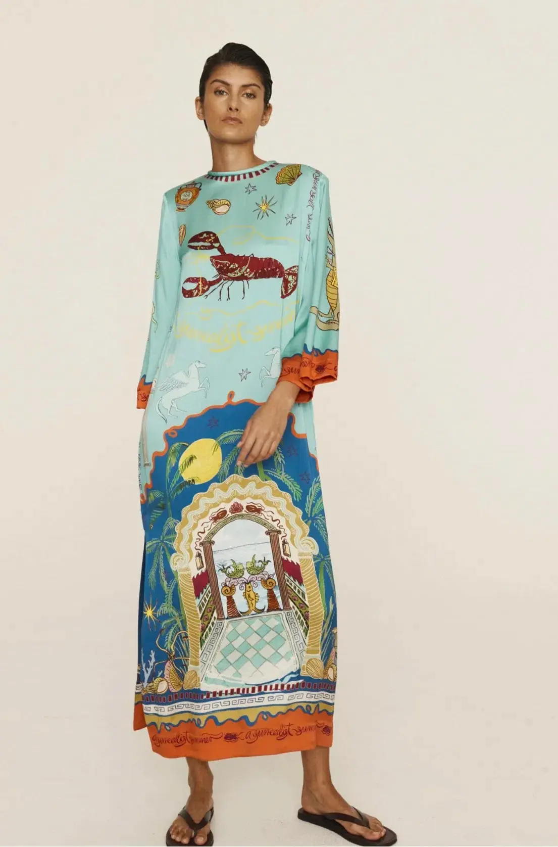 Alemais Surrealist Summer Midi Silk Dres Multi Print Size 16 - Image 3