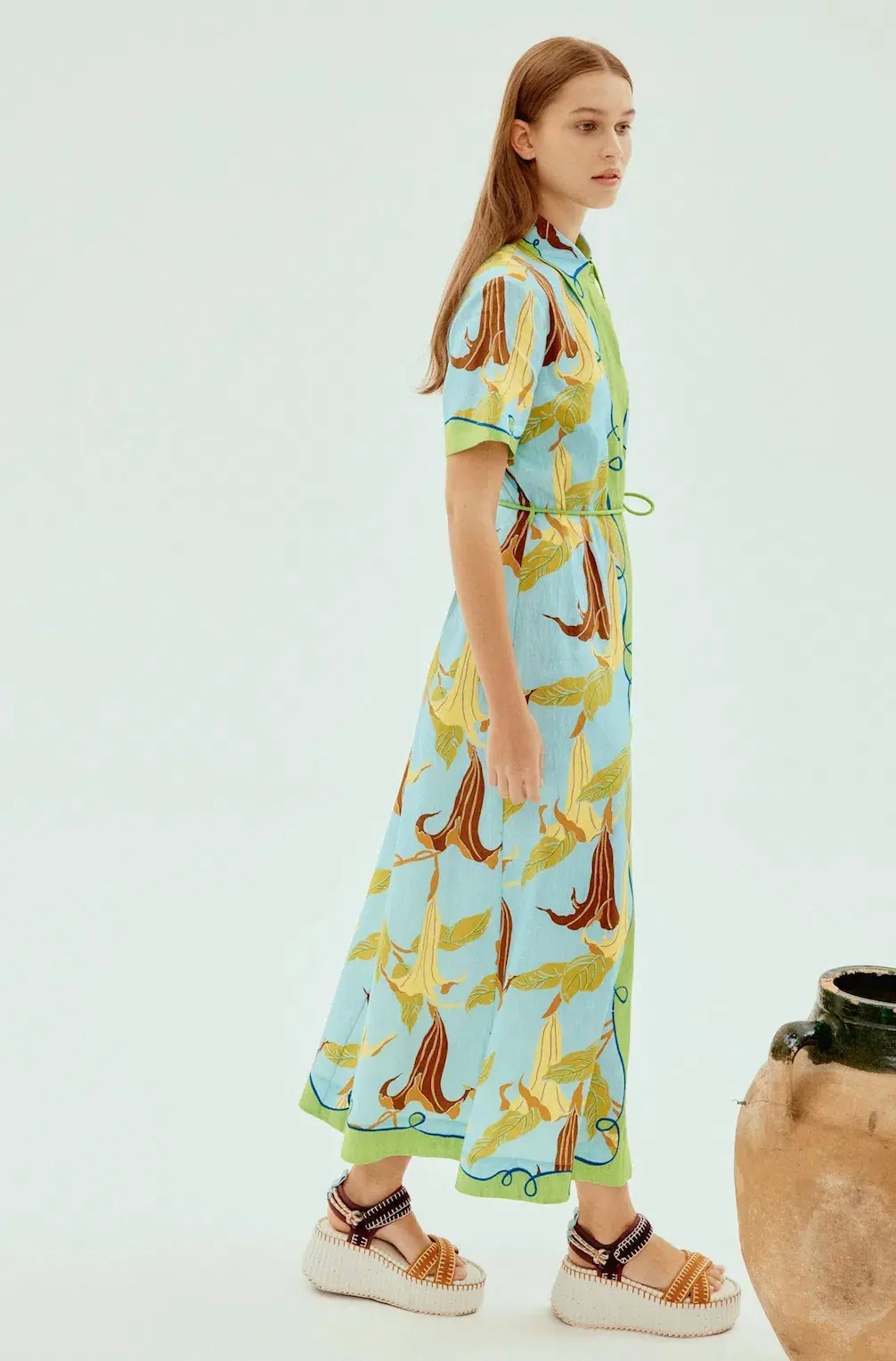 Alemais Rafaela Shirtdress Green Print Size 16 for rent on The Volte - main image