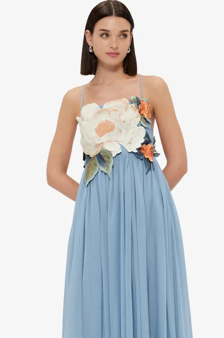 Leo Lin Agnes Appliqué Floral Maxi Dress In Powder Blue Size 12 - Image 3