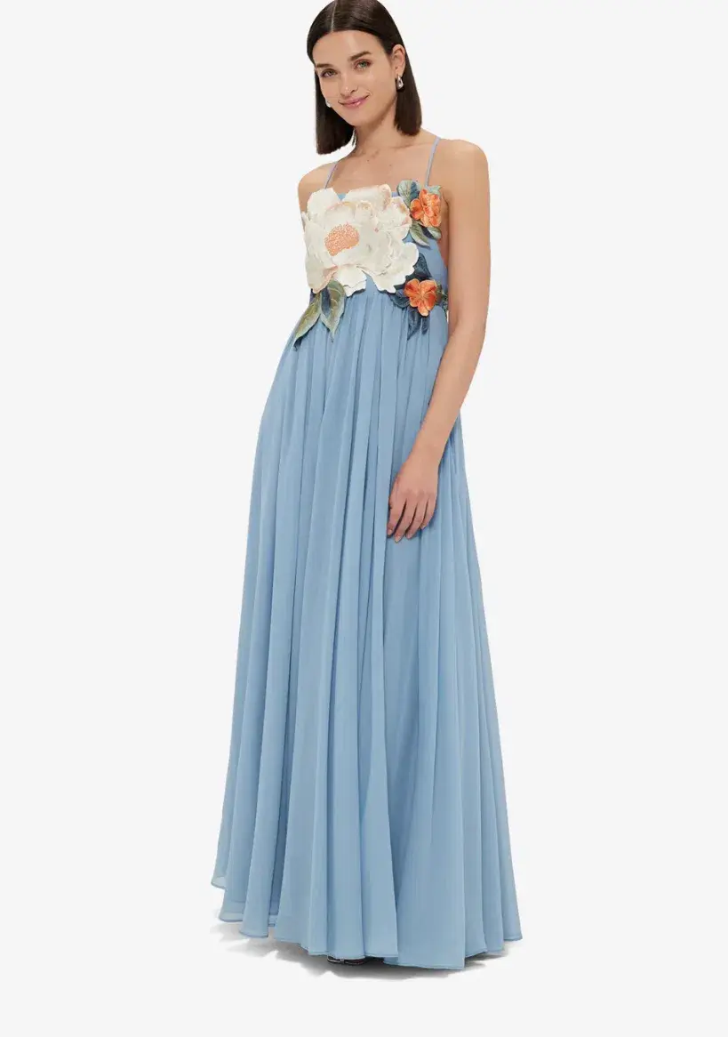 Leo Lin Agnes Appliqué Floral Maxi Dress In Powder Blue Size 12 - Image 2