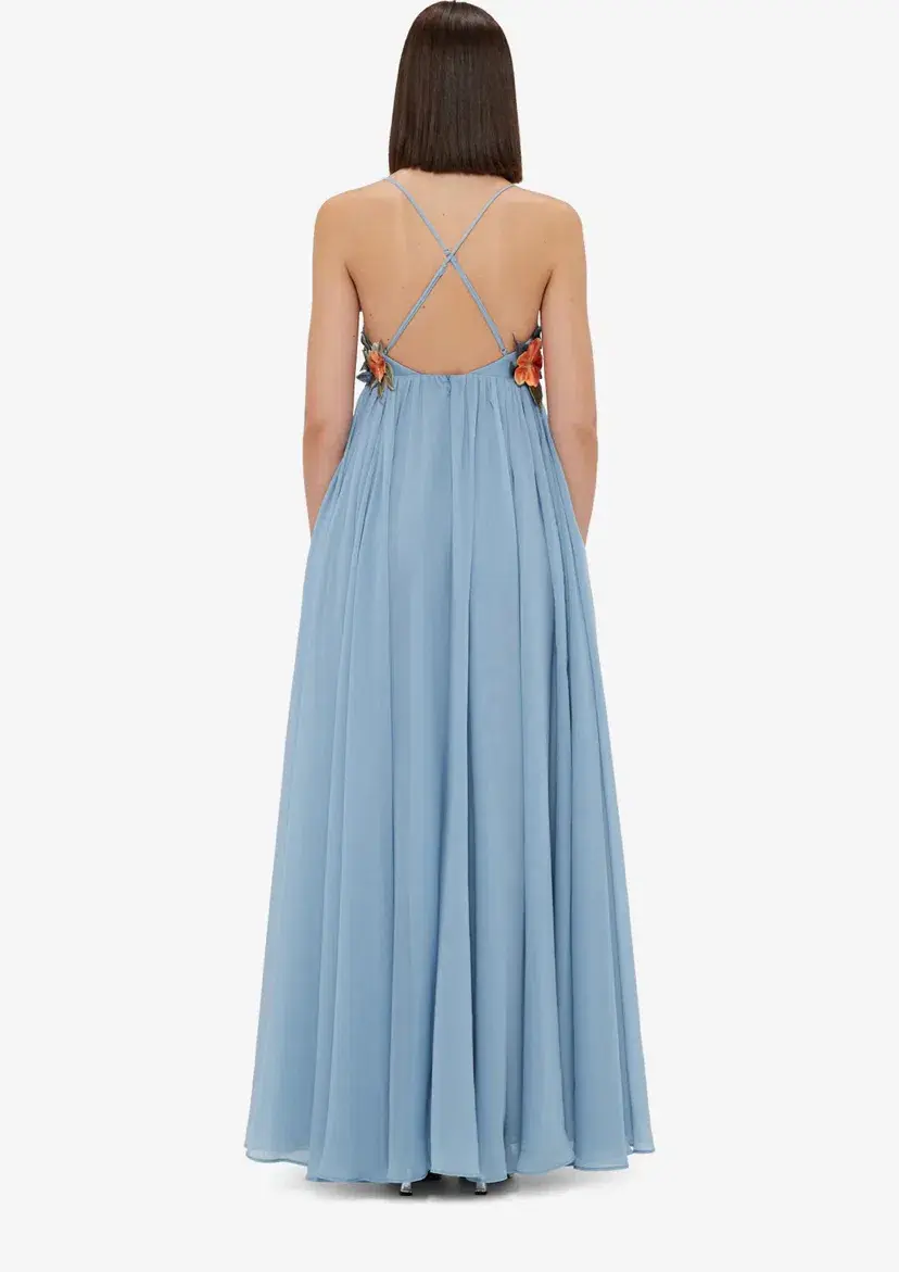 Leo Lin Agnes Appliqué Floral Maxi Dress In Powder Blue Size 12 - Image 4