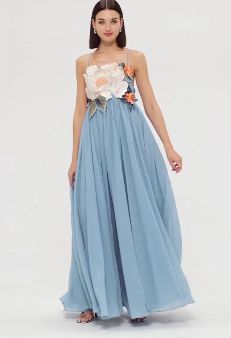 Leo Lin Agnes Appliqué Floral Maxi Dress In Powder Blue Size 12 - Image 1