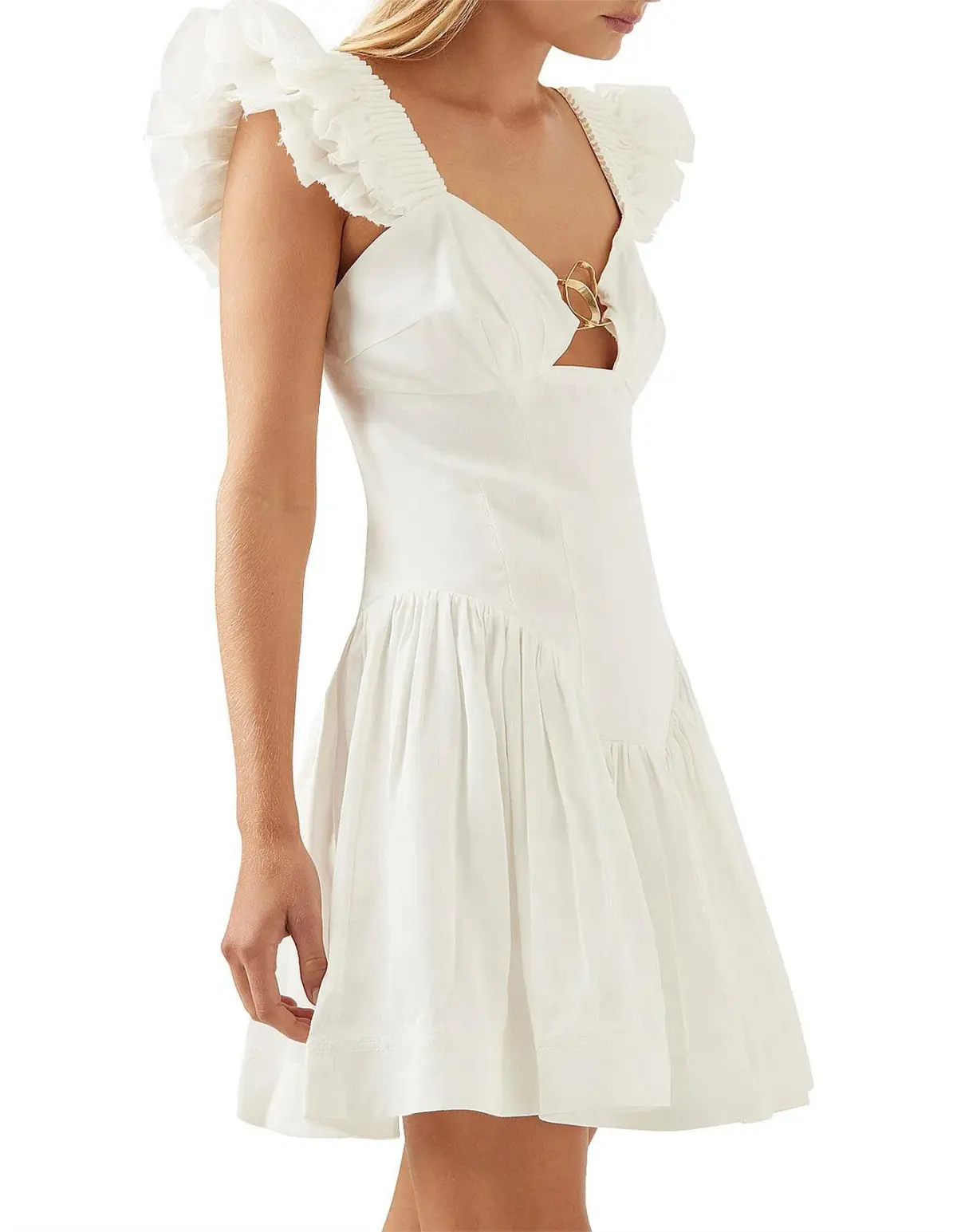 Aje Simone Frill Sleeve Mini Dress White Size 8  - Image 3