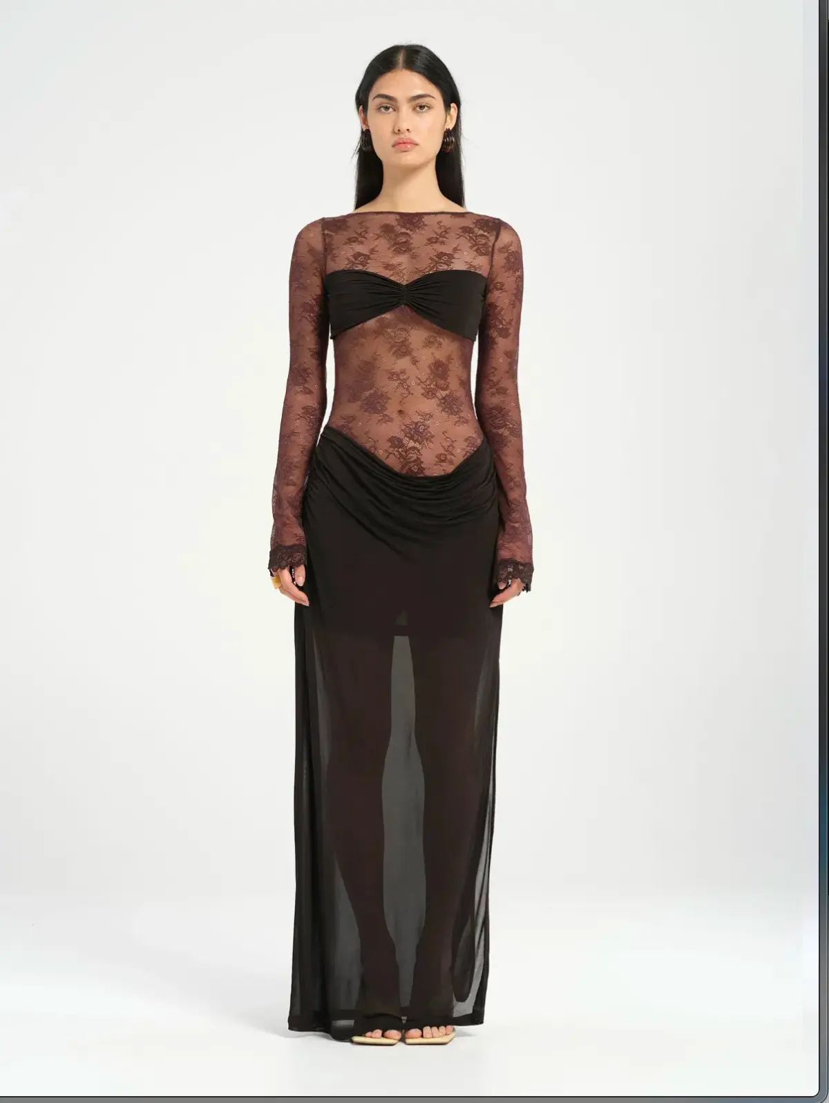 BENNI Oskar Maxi Lace Dress Brown Size 8 - Image 1