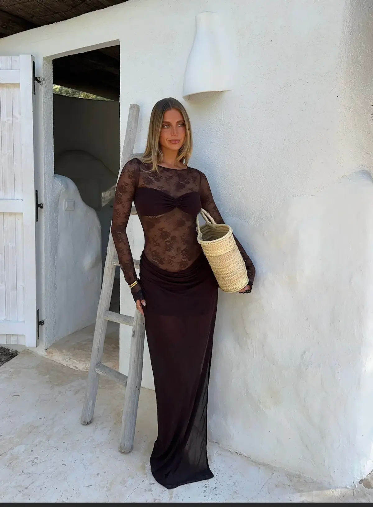 BENNI Oskar Maxi Lace Dress Brown Size 8 - Image 3