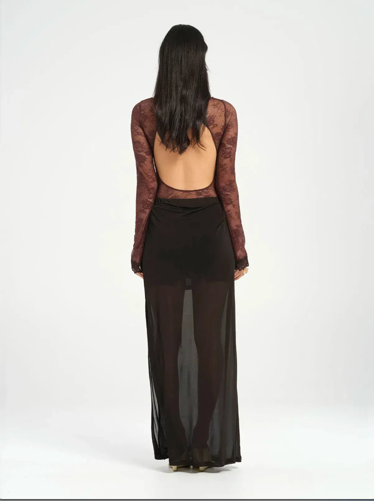 BENNI Oskar Maxi Lace Dress Brown Size 8 - Image 2