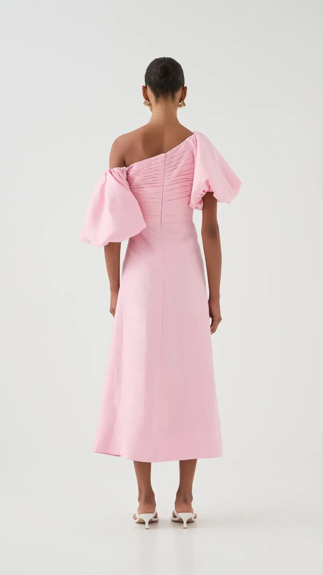 Aje Candence Ruched Midi Dress in Ballet Pink Size 12 - Image 4