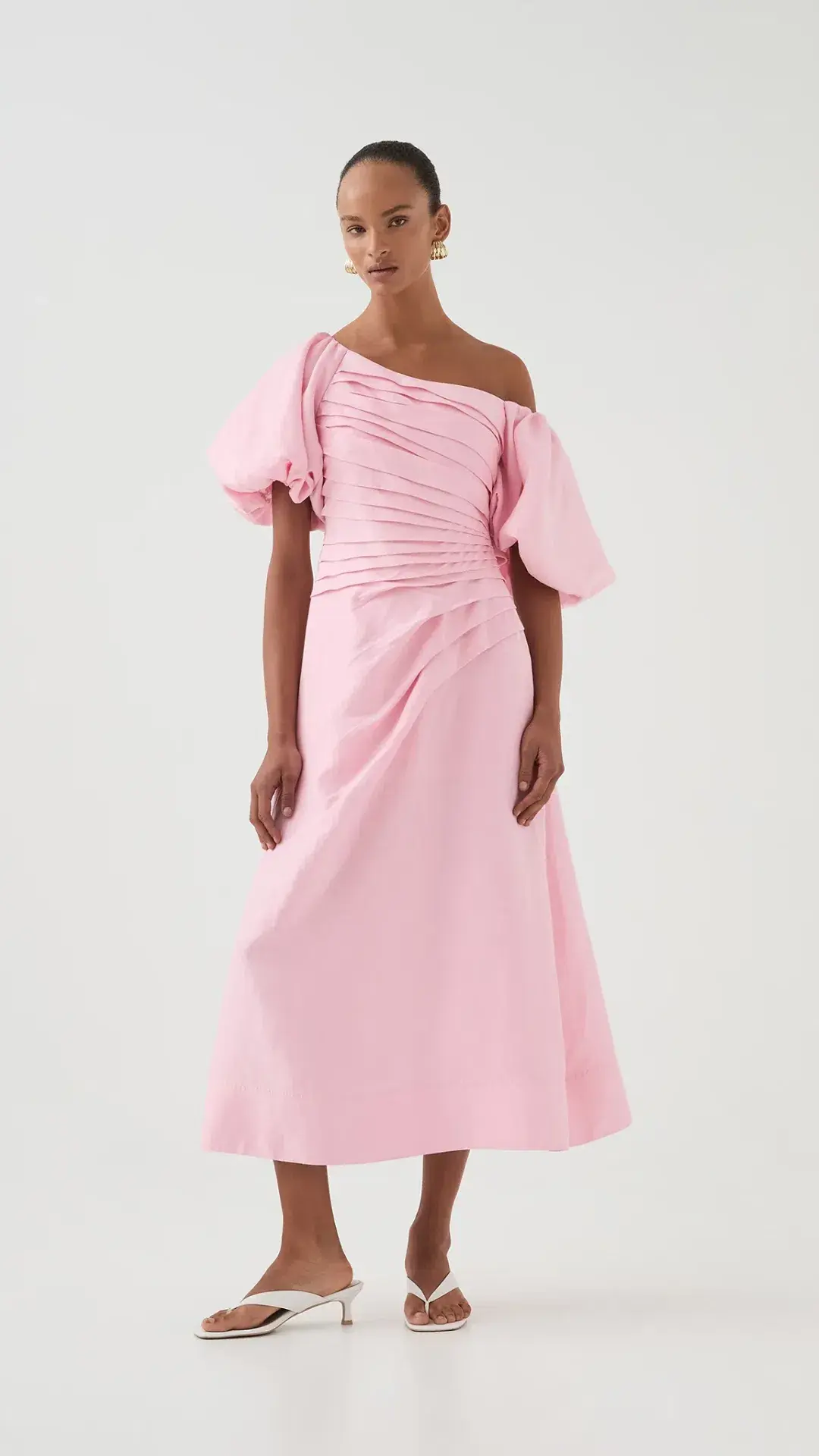 Aje Candence Ruched Midi Dress in Ballet Pink Size 12 - Image 1