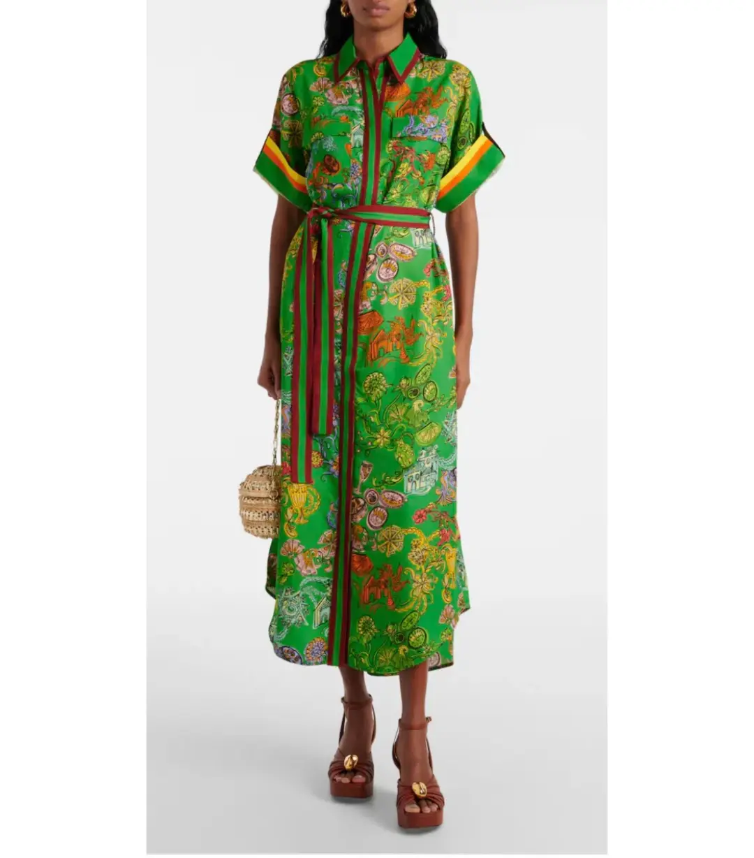 Alemais Fiesta Midi Shirtdress Green Print Size AU 16 for rent on The Volte - main image