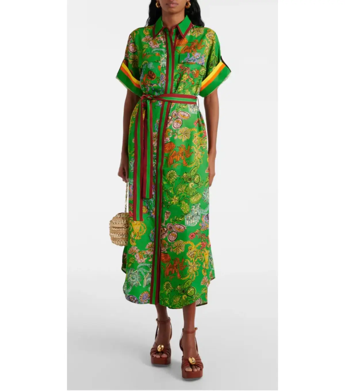 Alemais Fiesta Midi Shirtdress Green Print Size AU 16 - Image 1