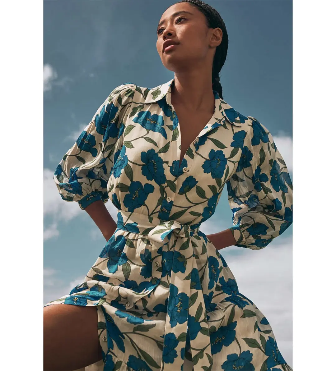 Witchery Blue Violet Silk Linen Shirt Midi Dress Lapis Size 8 for rent on The Volte - main image